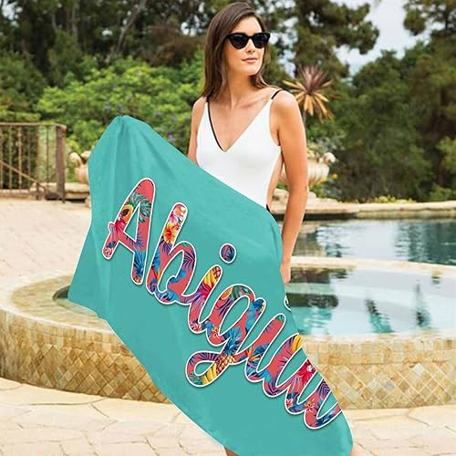 Miniatura 2 de YESCUSTOM Toallas de playa personalizadas para niños y niñas con nombre, diseño floral bohemio, microfibra de secado rápido, sin arena, toallas de