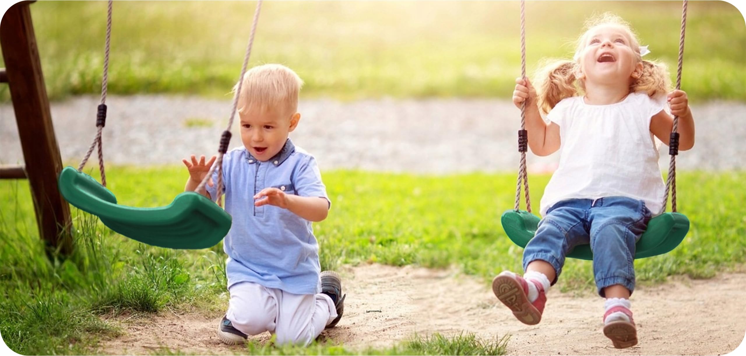 KRUMAD Altalena per bambini, per interni ed esterni, ergonomica, corde regolabili in altezza da 115 a 190 cm, portata fino a 35 kg, resistente alle intemperie, per bambini (verde scuro)