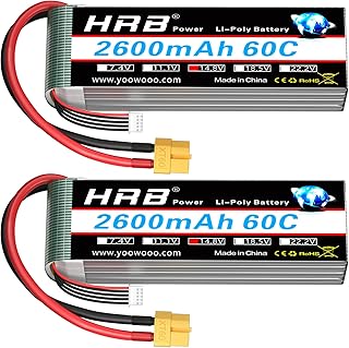 HRB 2pcs 4S 2600mAh Lipo Battery XT60 60C 14.8V RC Lipo Battery Compatible with RC Car RC Airplane RC Truck RC Boat