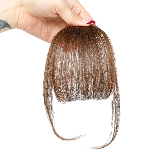 Miniatura 5 de Flequillo con clip, 100% cabello humano real, extensiones de cabello con clip, flecos con sienes para mujer, flequillo curvado, uso diario para