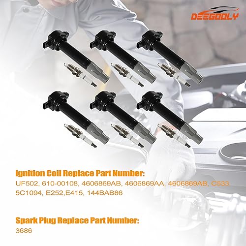 Miniatura 3 de Paquete de 6 bobinas de encendido UF-502 y bujías de iridio 7781 compatibles con Chrysler 300 2006-2010, Sebring 2006-2010, Town & Country 2008-2010