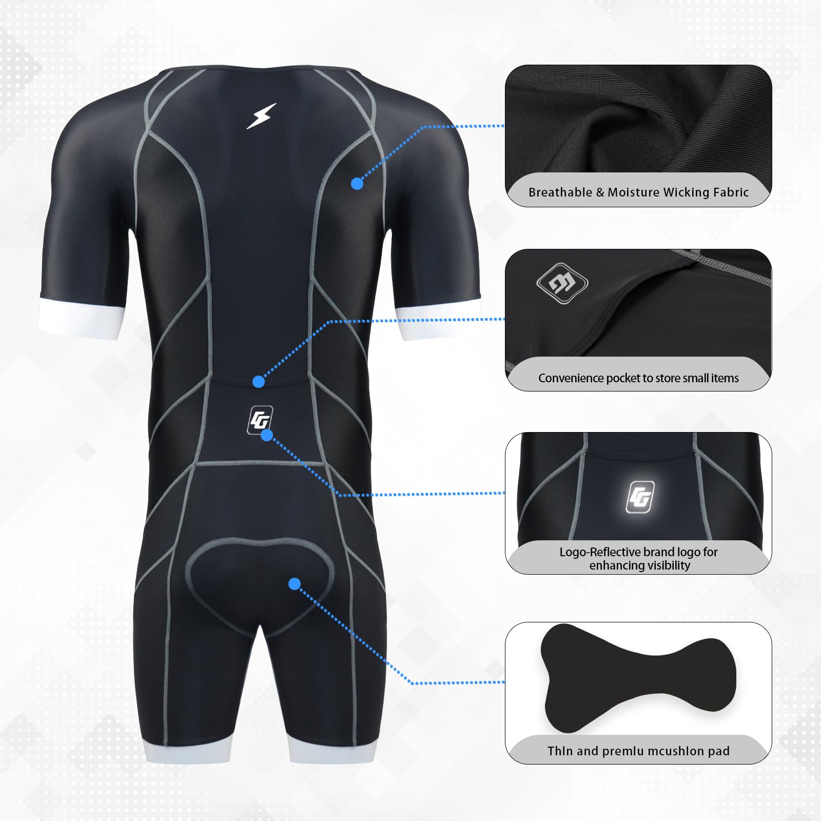 Tuta da triathlon da uomo, a maniche corte, per corsa, ciclismo, nuoto, ideale per Ironman Racing Tri Suit
