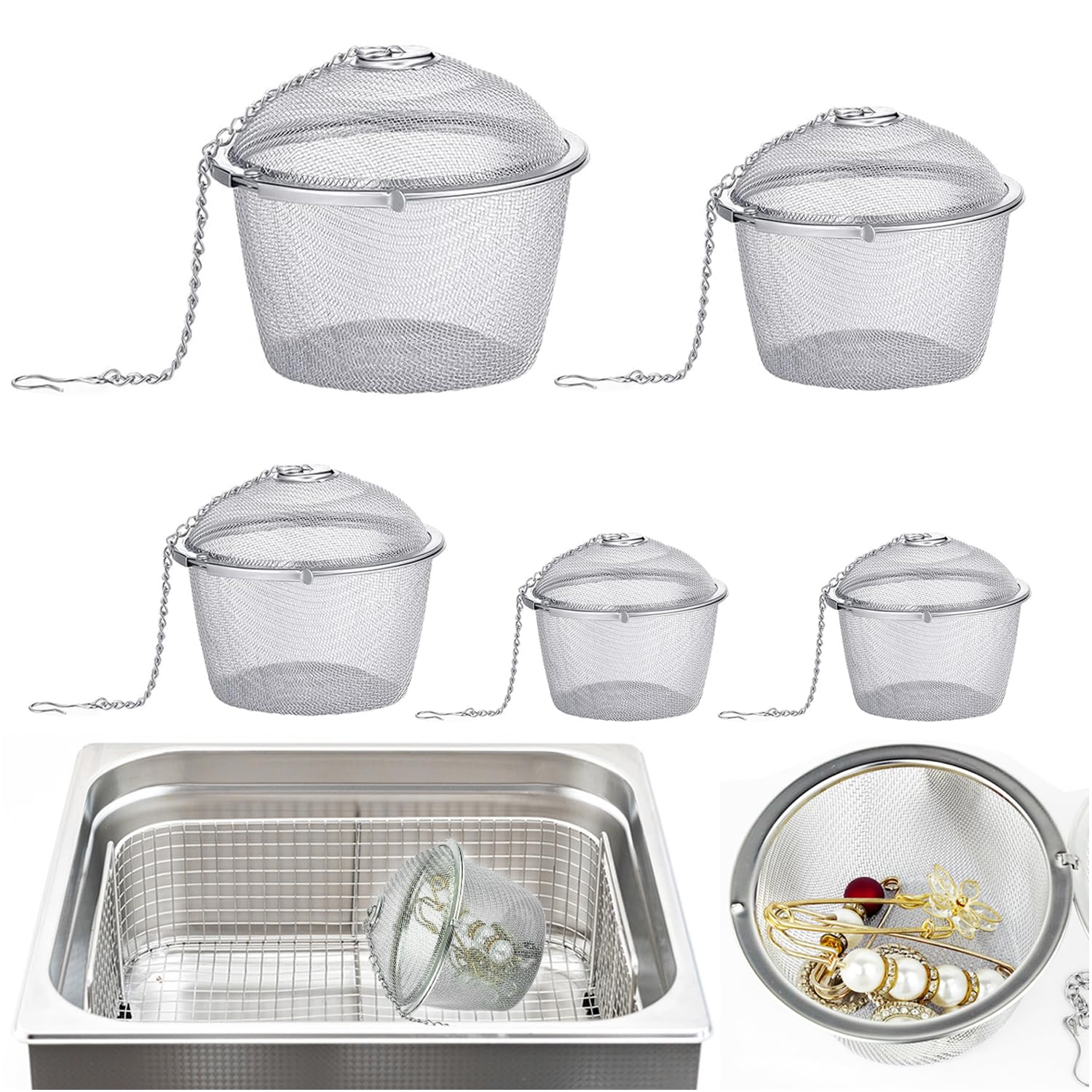 - 5 Pcs Ultrasonic Cleaner Baskets Stainless Steel Baskets Cleaning, Ideal Small Parts Jewelry Cleaning Watch Cleaning Basket Small Metal Mesh Basketfor Cleaning Jewelry and Small Parts