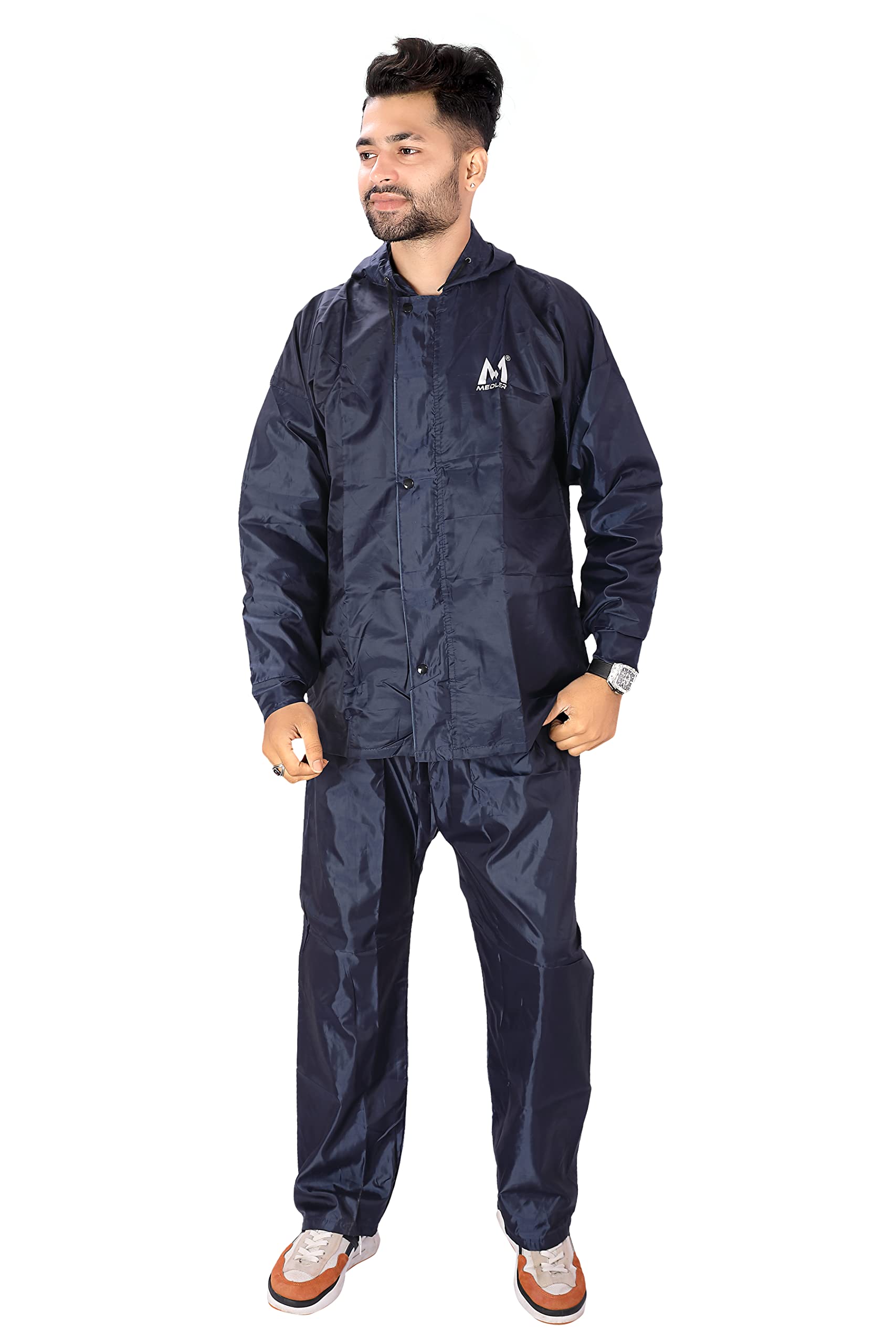 MEDLER Speed Mens Raincoat with Adjustable Hood | Reversible Raincoat for Men | Rain Coat with Waterproof Pant and Carrying Pouch