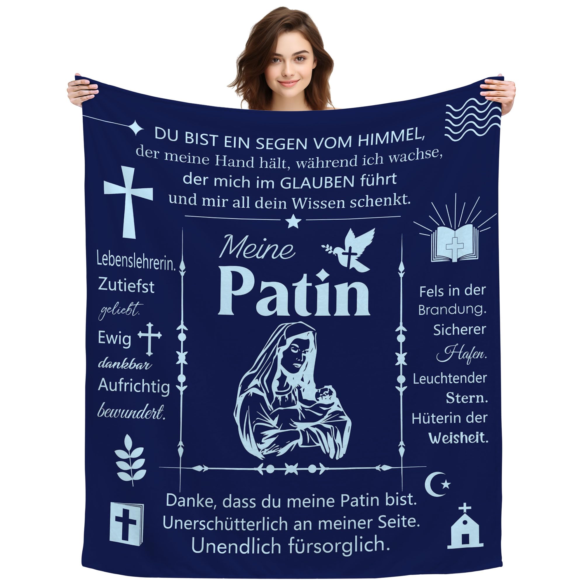 ACAROMAY An Meine Patin Geschenke Dankbarkeitsdecke für Taufpatin Geschenke für Damen Personalisierte Kuscheldecke Taufe Weihnachten Ostern Flanell Decke 150x130 cm (Meine Patin)