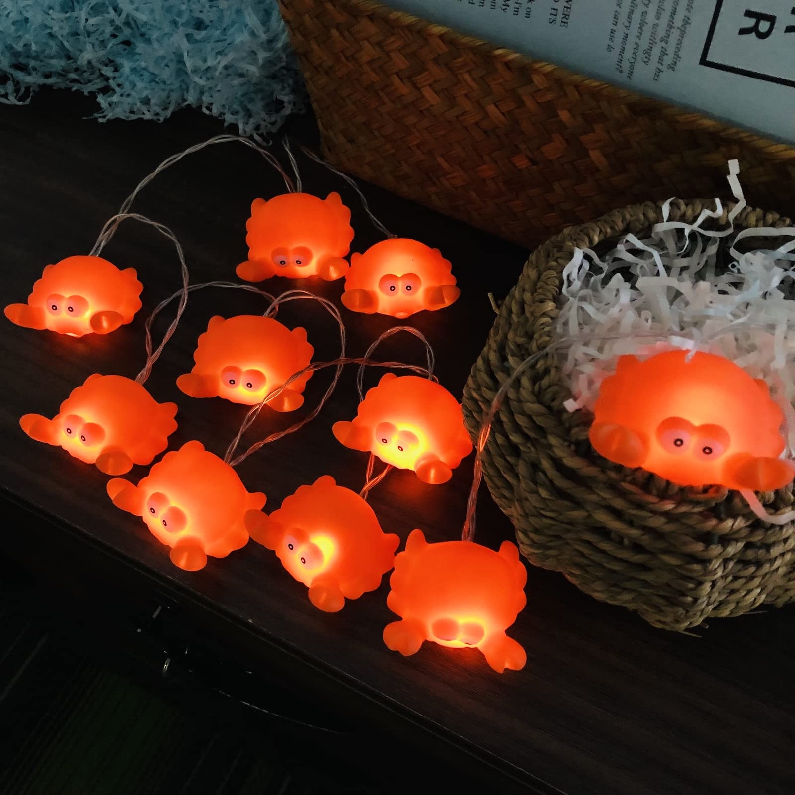 Riaxuebiy 1.65M 10 LED Cute Crab String Lights Battery Operated Decorative Festival Fairy Lights Warm White Animal Ornament Children's Bedroom Night Light (Orange Crab) — image 1