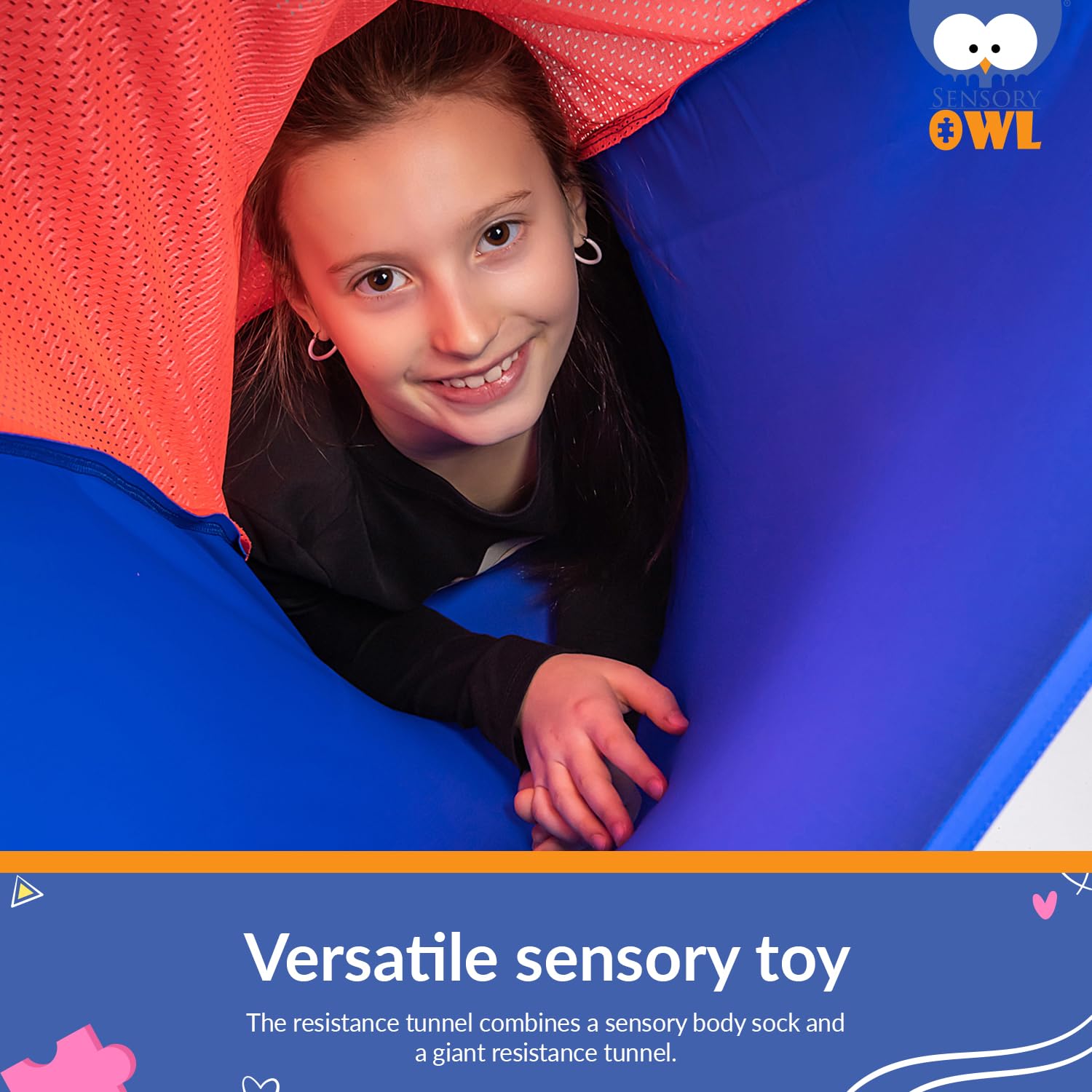 Sensory Owl Kids Tunnel 50 x 200 cm Sensory Compression Play Sensory Sack Body Awareness Stress Relief Autism Anxiety Green Light Green - Image 3