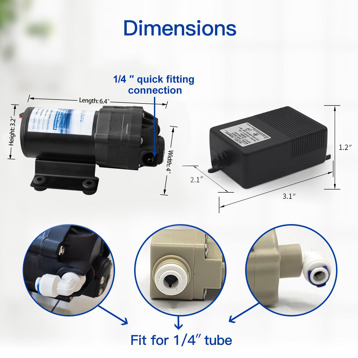 Geekpure kit de pompe de surpression à osmose inverse avec transformateur + pressostats haute et basse pression + raccords pour système RO