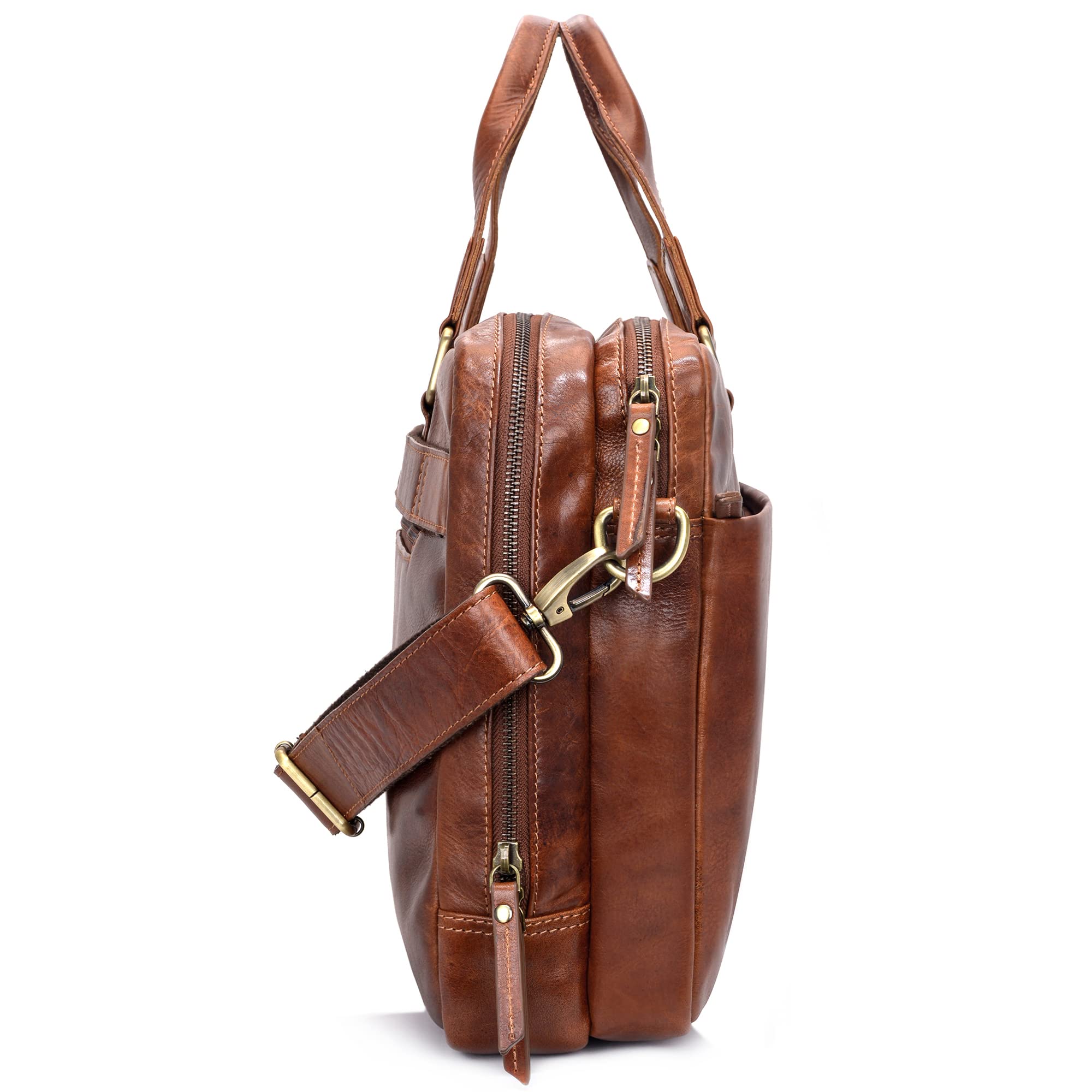 Marc Peter® Sydney Lehrertasche Herren Leder Aktentasche Laptoptasche Bürotasche Businesstasche groß XXL Umhängetasche Bräun