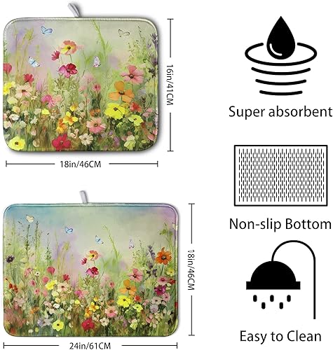 Vista 503 de Tapete de secado de platos con hojas de palma tropicales para encimera de cocina, 18 x 24 pulgadas, tapete de secado de cocina Monstera verde
