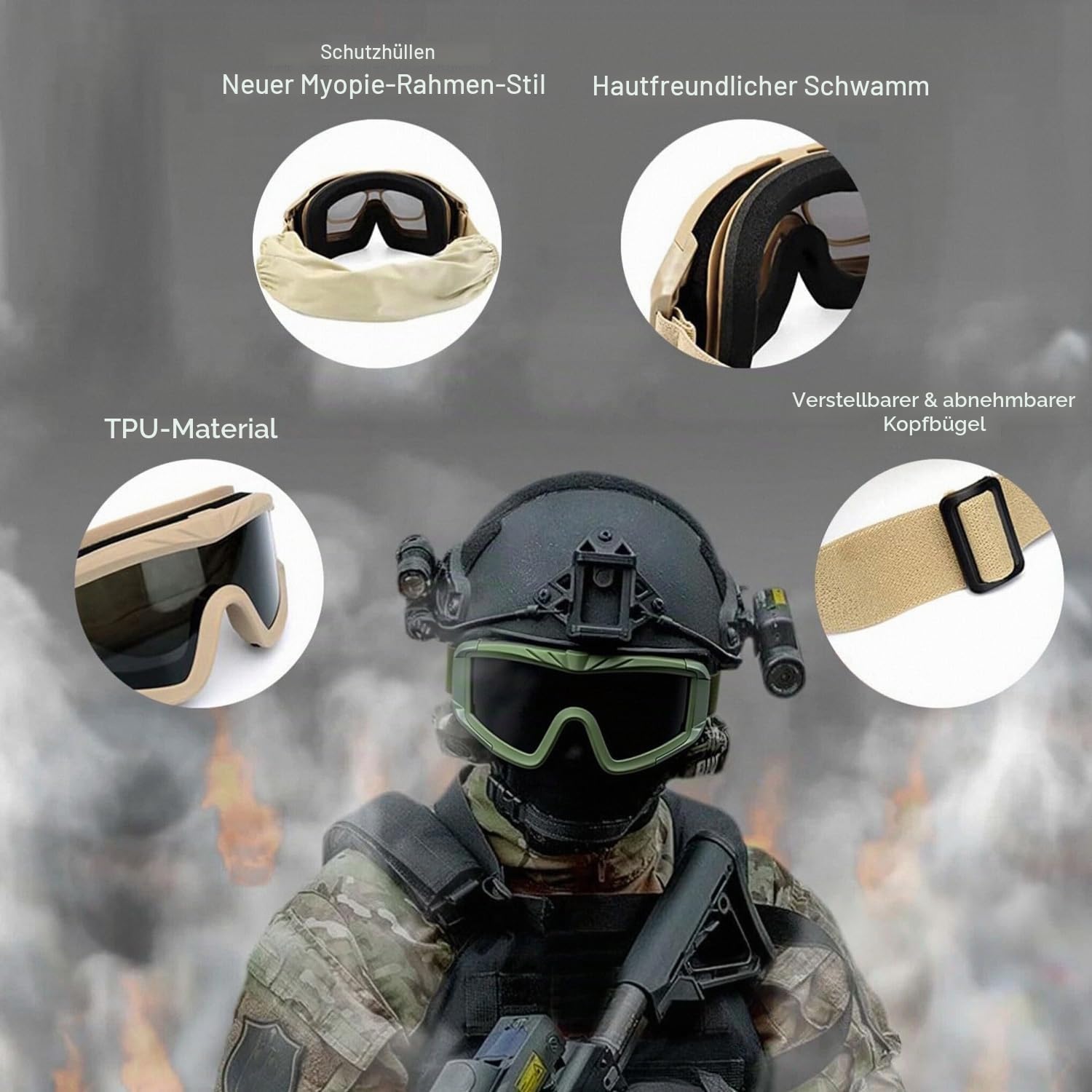 Taktische Airsoft-Schutzbrille für Outdoor-Sport, Militär, mit 3 austauschbaren Gläsern, schlagfest, Jagdbrille, UV400-Schutz, Schießbrille für Männer und Frauen, Motorrad, Reiten, Wargame, Paintball | UV400-Schutz, Anti-Beschlag-Schutzbrille, ANSI Z87.1,