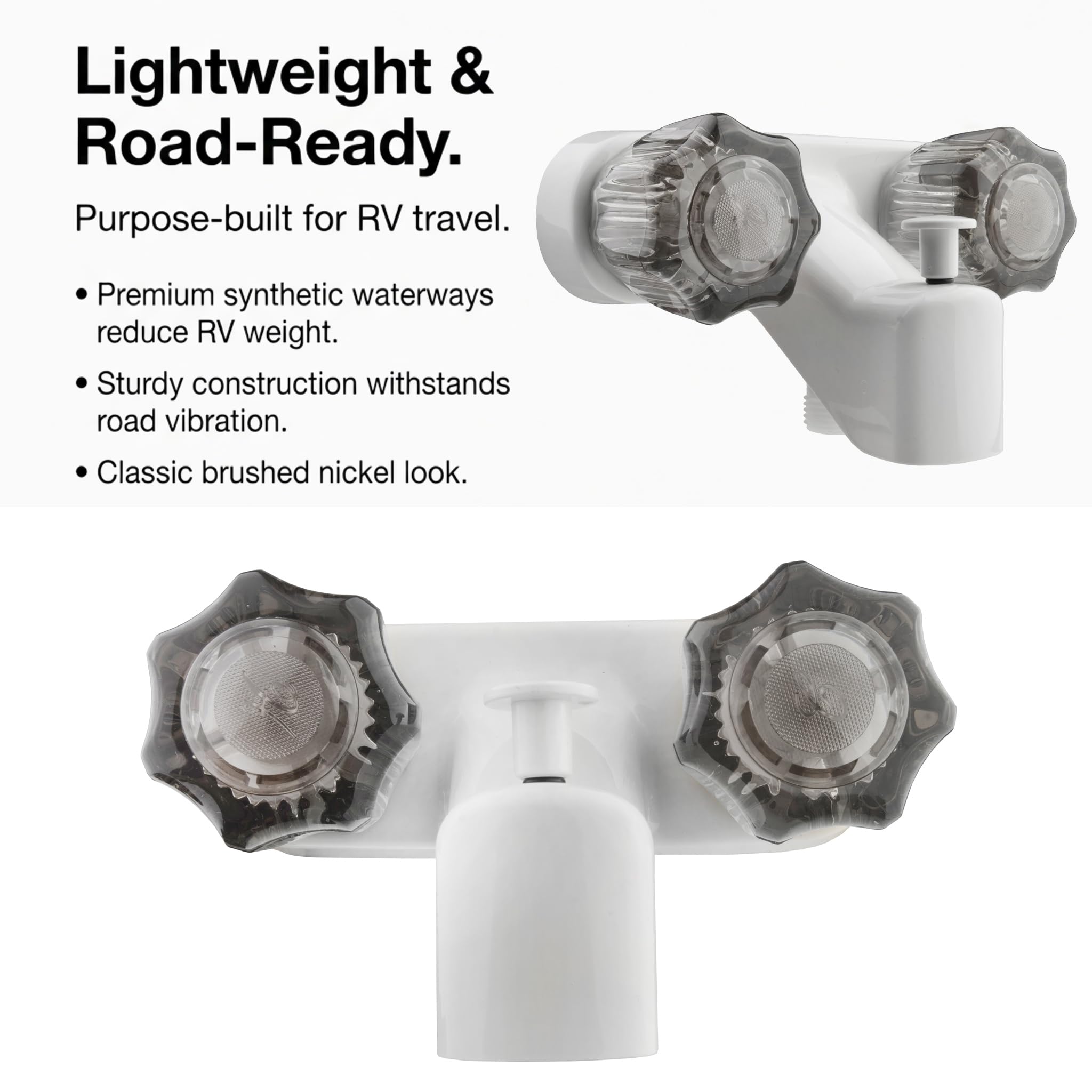 Dura Faucet (DF-SA110S-WT) - Dispensador de válvula de grifo de ducha y bañera, acabado en blanco, perillas acrílicas para: vehículo recreativo, autocaravana, remolque de viaje, camper, quinta rueda (5ª), remolque