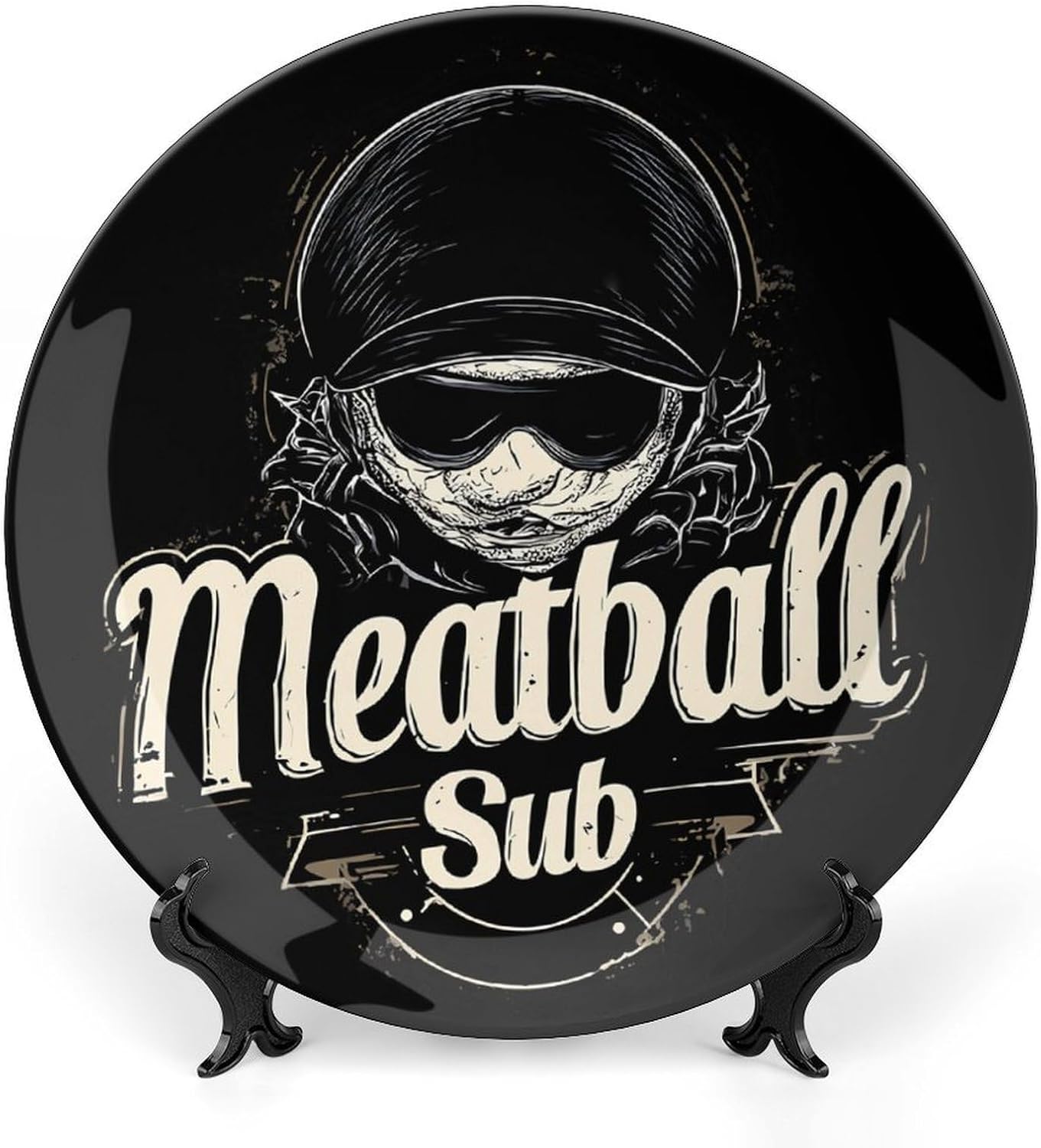Grunge Meatball Sub Decorative Plates for Display Ceramic Plate Tray with Stand Hanger Home Decor