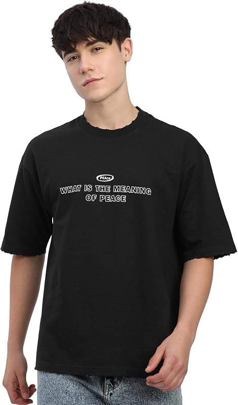 Beyoung Black Skull Graphic Oversized Tee