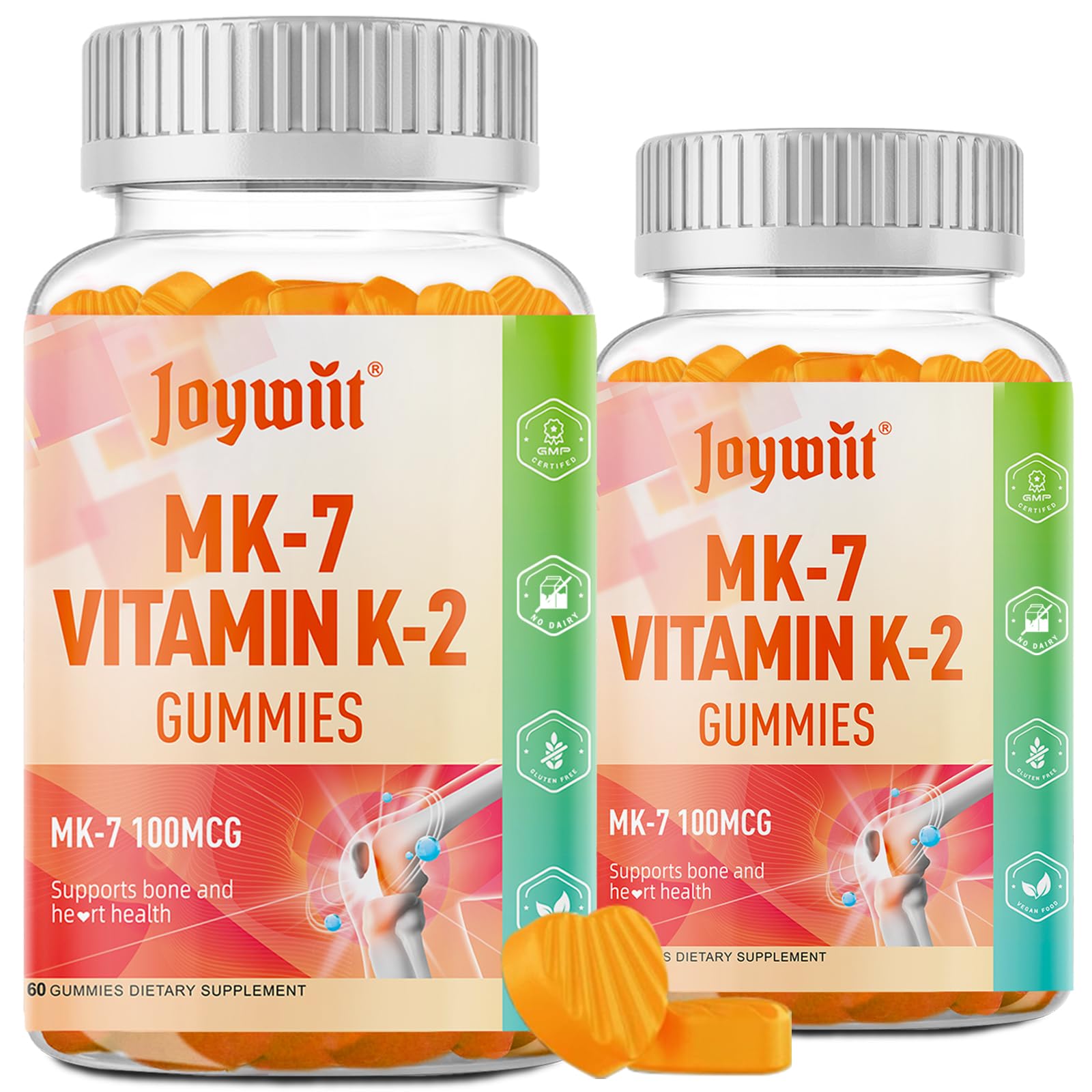 Vitamin K2 MK-7 Gummies 100mcg, Extra Strength K2 Vitamin Supplement 60 Count (Pack of 2)