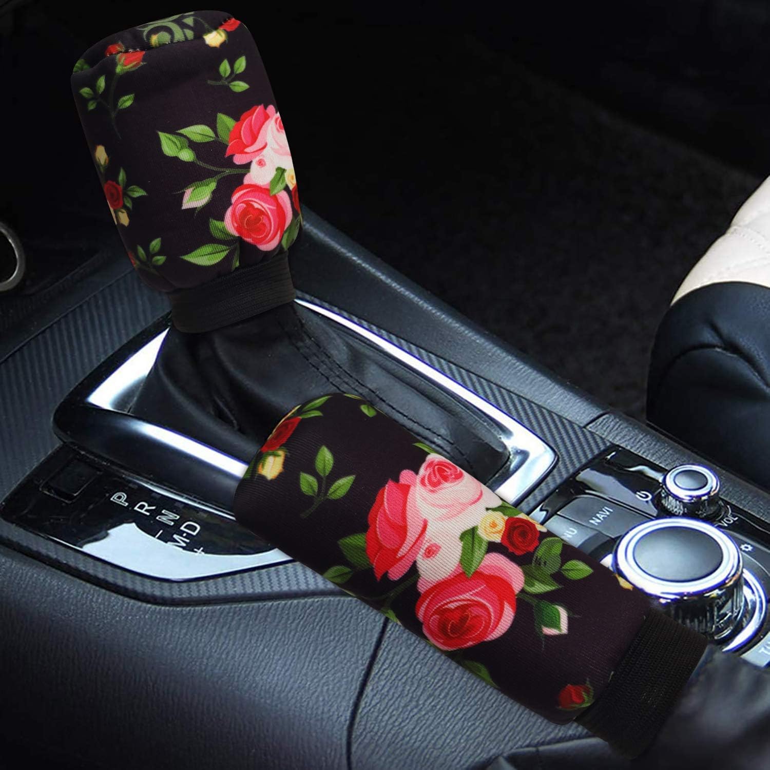 NICEASY 14.5-15 inch Black Soft Cloth Steering Wheel Cover, with Rose, for Women,Girls