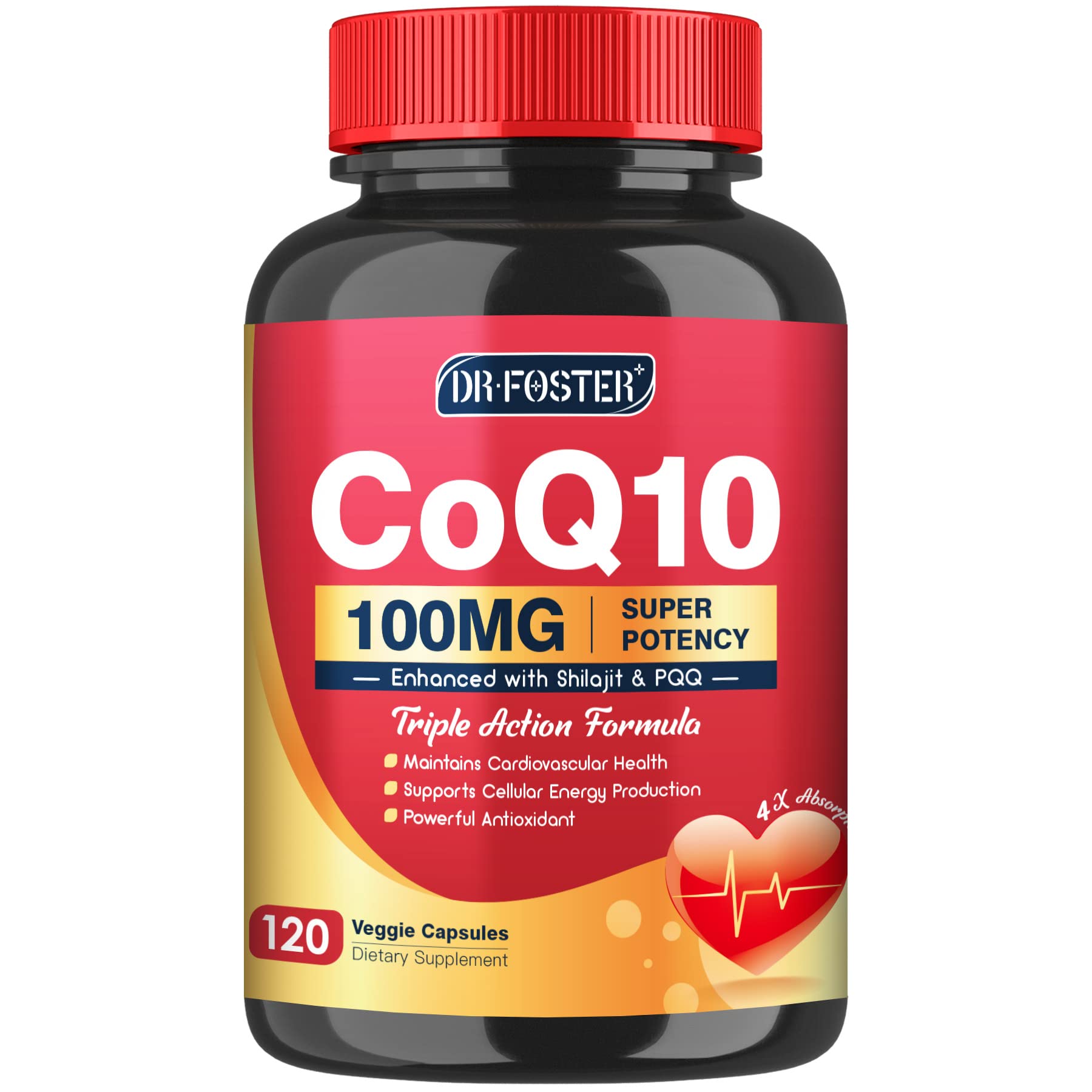 CoQ10 100mg with PQQ & Shilajit - High Absorption Coenzyme Q10 Supplement Enhances Mitochondrial, Powerful Antioxidant for Heart Health & Energy-Production, 120 Veggie Capsules