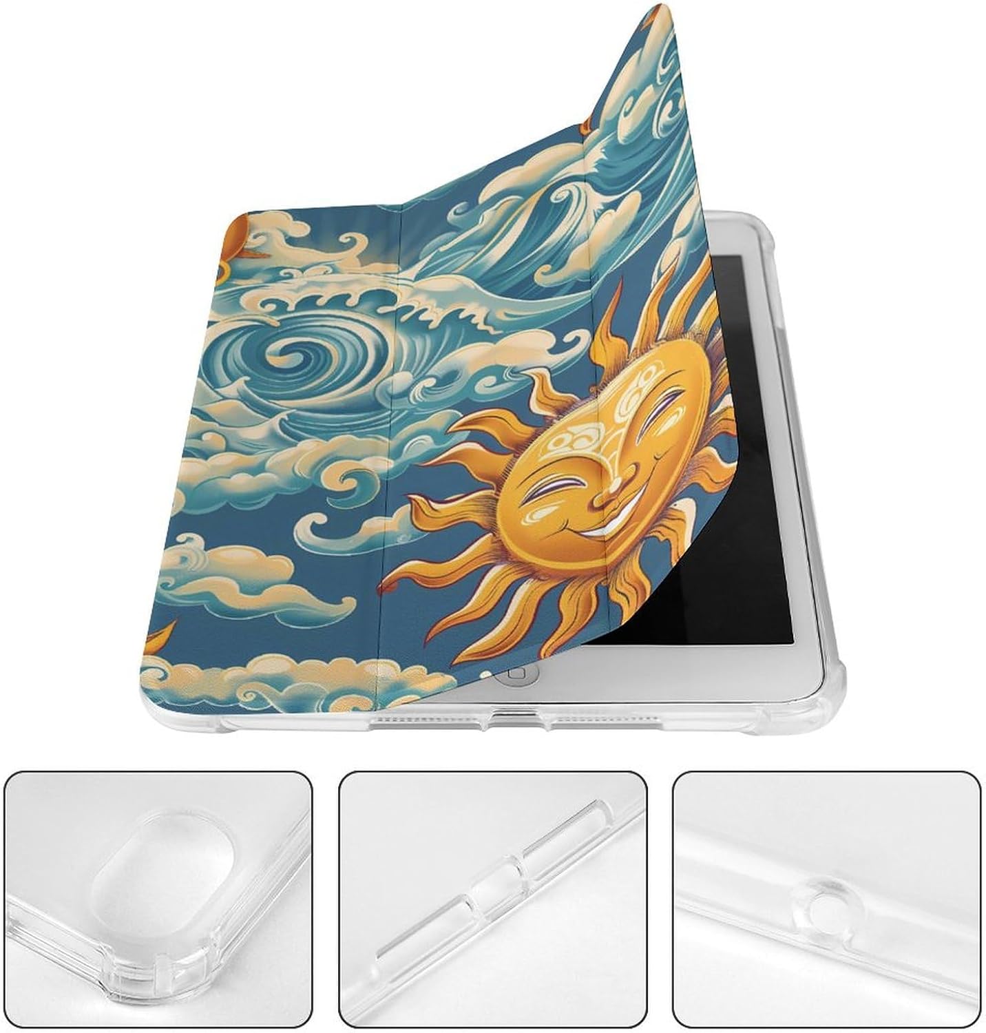 Ocean Sunrise Faces Cute Case Compatible for Mini4/5（7.9in） Trifold Tablet Protective Cover with Pencil Holder