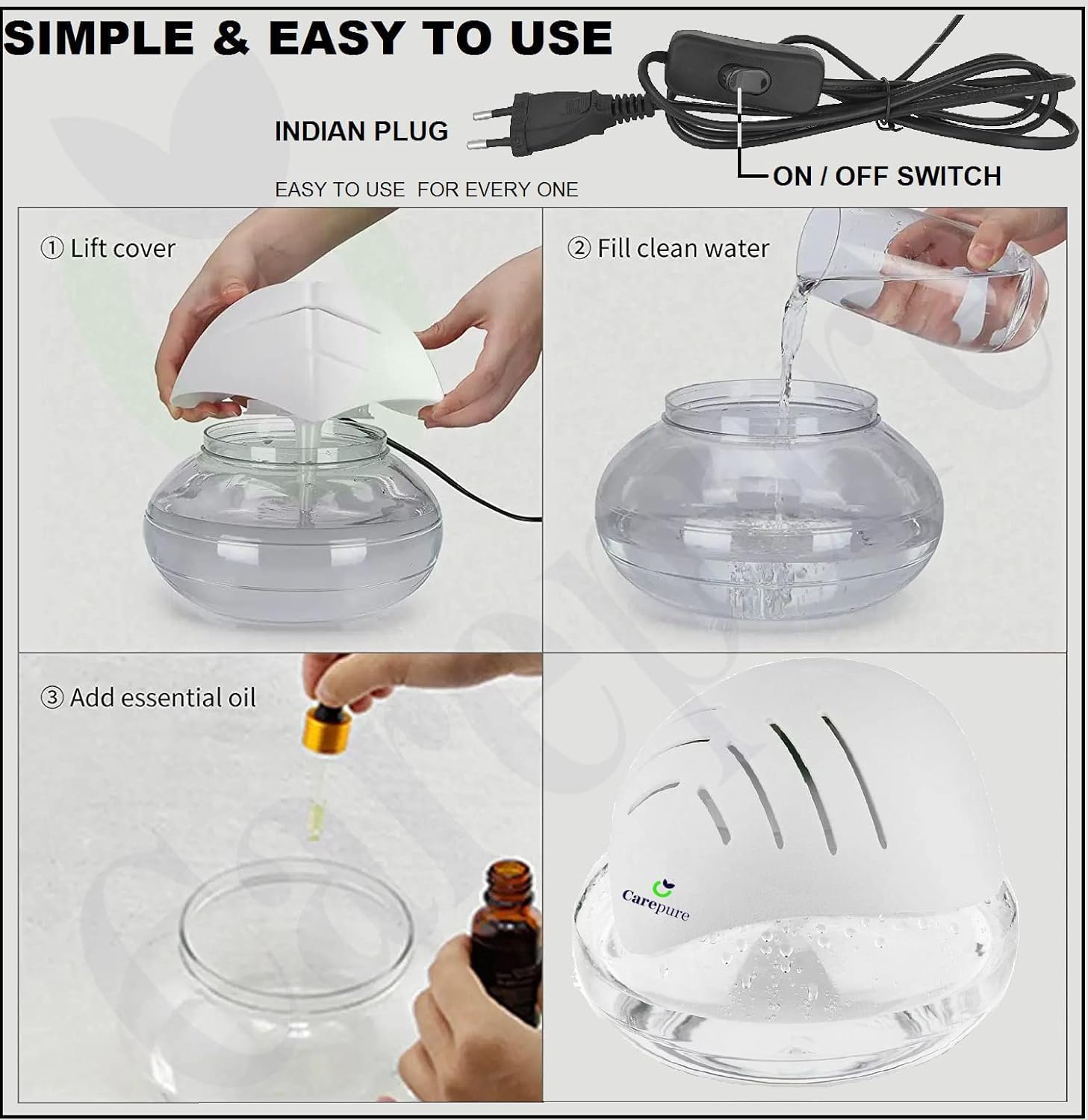 KR STORE™ Air Purifier & Humidifier with Aroma Diffuser – 3-in-1 Room Freshener for Home & Office – Model 606A (White) 4