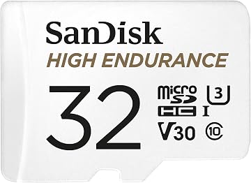 SanDisk HIGH ENDURANCE Video Monitoring for Dashcams & Home Monitoring 32 GB microSDHC Memory Card + SD Adaptor, Up to 100 MB/s read and 40 MB/s Write, Class 10, U3, V30, White