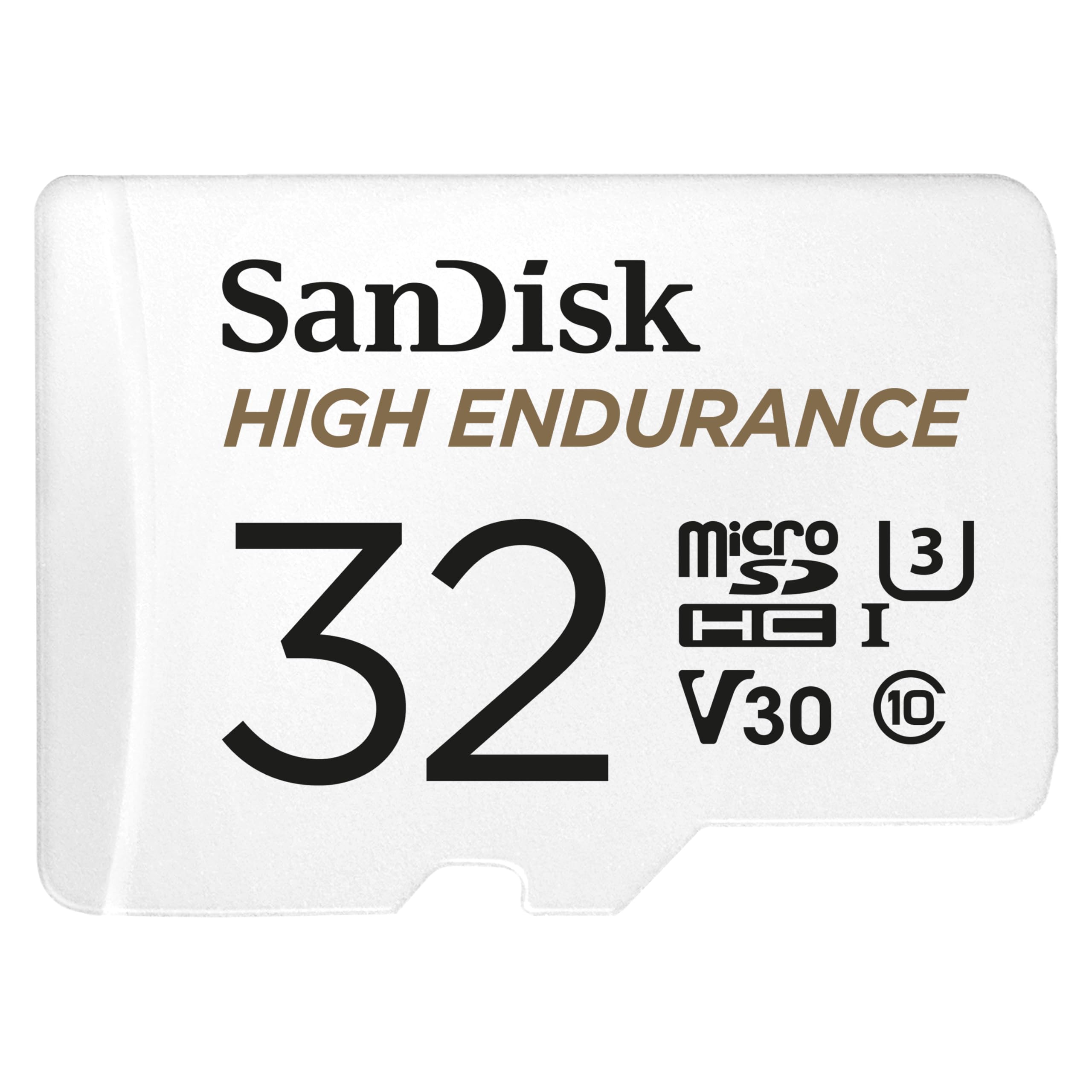 SanDisk HIGH ENDURANCE Video Monitoring for Dashcams & Home Monitoring 32 GB microSDHC Memory Card + SD Adaptor, Up to 100 MB/s read and 40 MB/s Write, Class 10, U3, V30, White