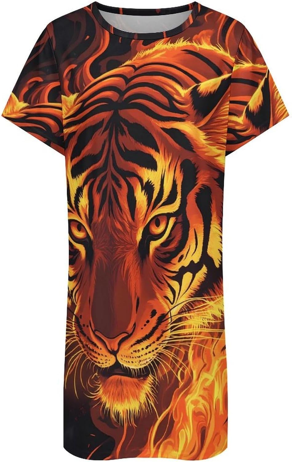 Tiger in Flaming Nightgowns for Women Short Sleeve Sleep Dress Casual Sleepshirt Night Gowns Pajamas