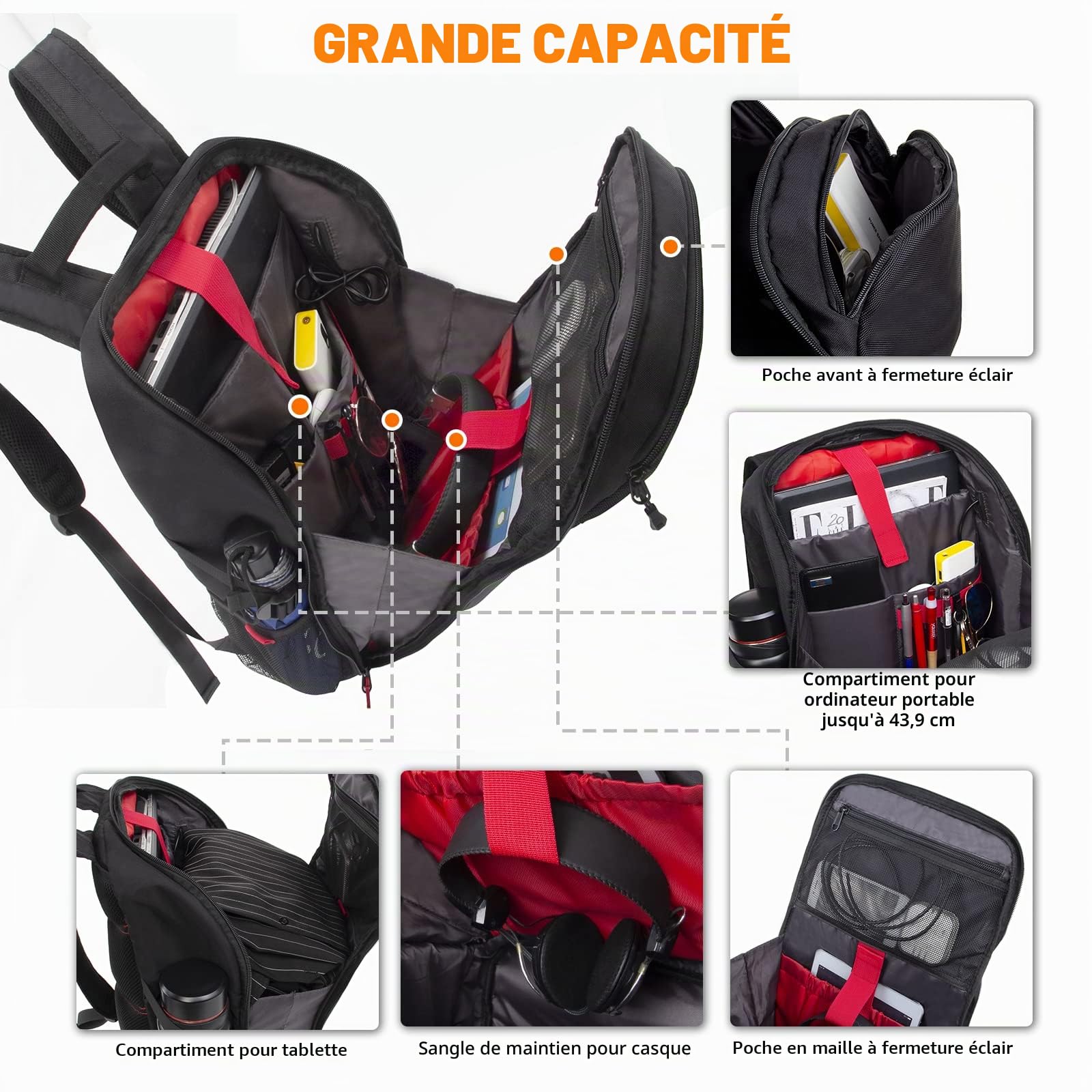 KINGLONG Sac à Dos de Moto de Jeu à Coque dure, Sac à dos Travel | Ordinateur Portable 15-17,3 Pouces avec Port de Charge USB Antivol Imperméable Voyager Hommes Travailler Entreprise Extérieur