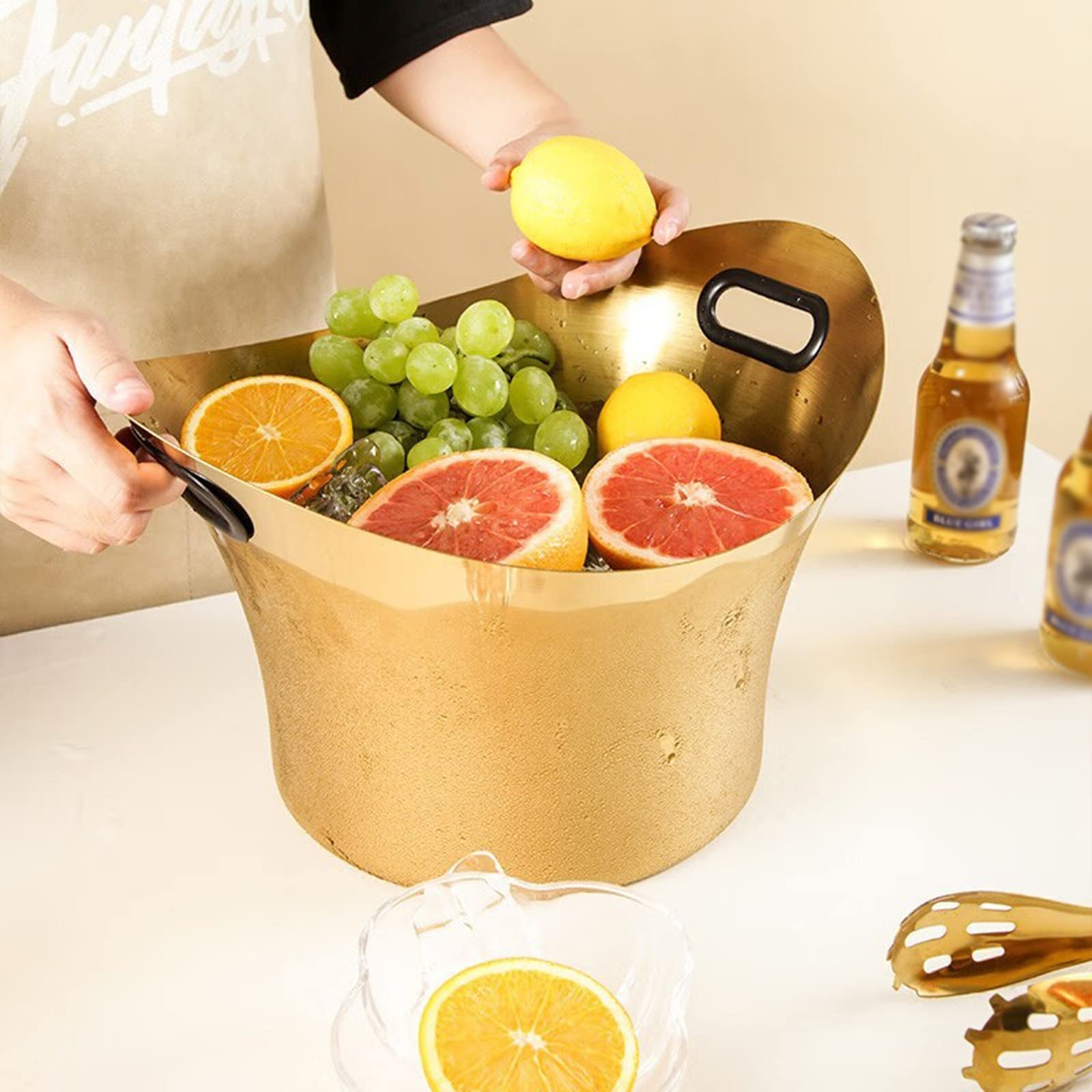 Cubiteras Cubo de Hielo Acero Inoxidable con Aislamiento for Bebidas, Cubo Grande 9 l for Fiestas, for for, Enfriador for Vino y Cerveza, Dorado