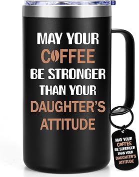 Lifecapido Dad Gifts from Daughter, May Your Coffee Be Stronger Than Your Daughters Attitude Coffee Mug, Fathers Day Gift from Daughter, Christmas Gifts for Dad Father, Funny Dad Mug, 20oz, Black
