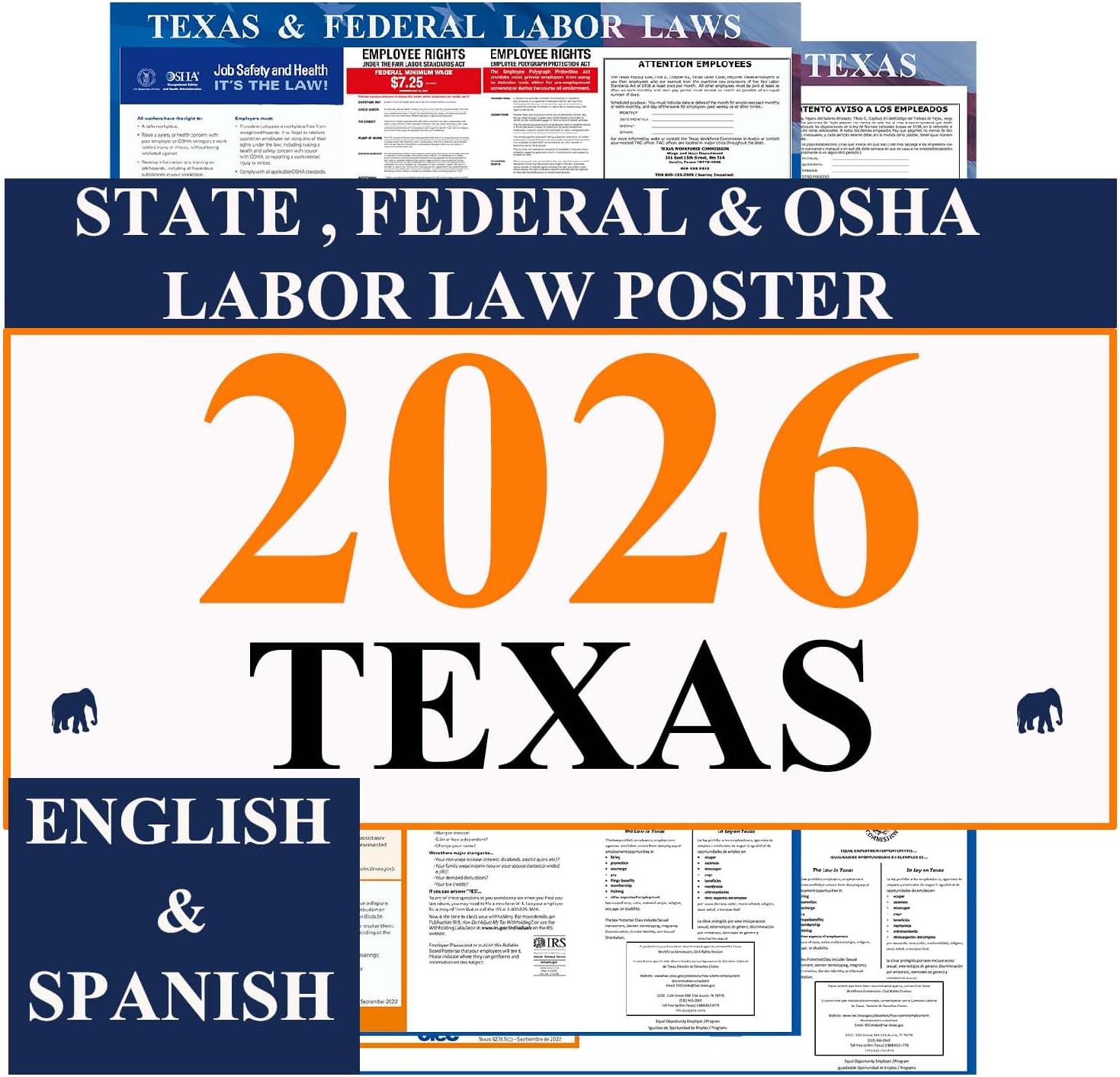 KIKIGO 2026 Texas State and Federal Labor Laws Poster - OSHA Workplace ...
