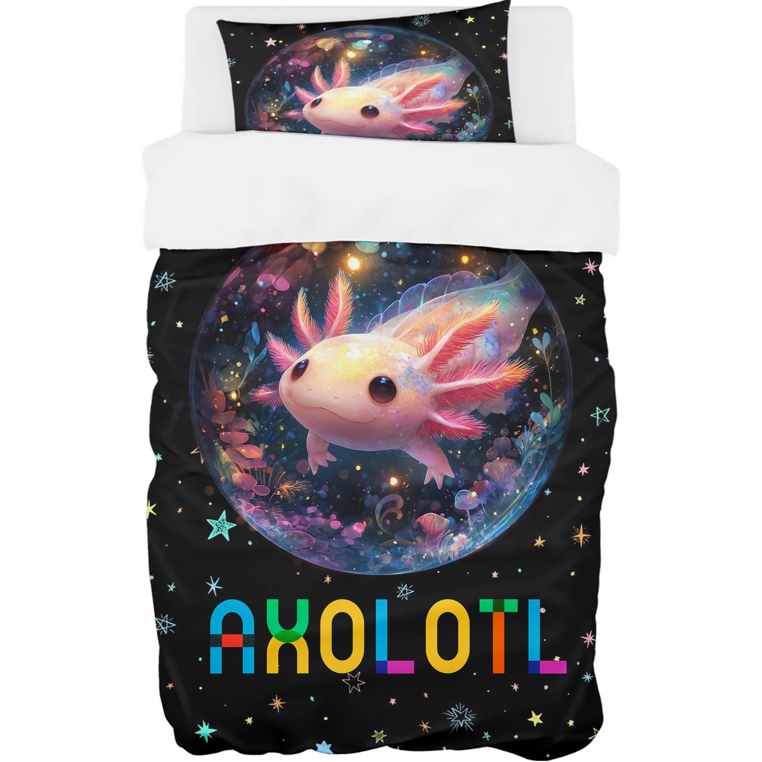 Housse de couette Axolotl zippée 135x200 pour un lit facile à border