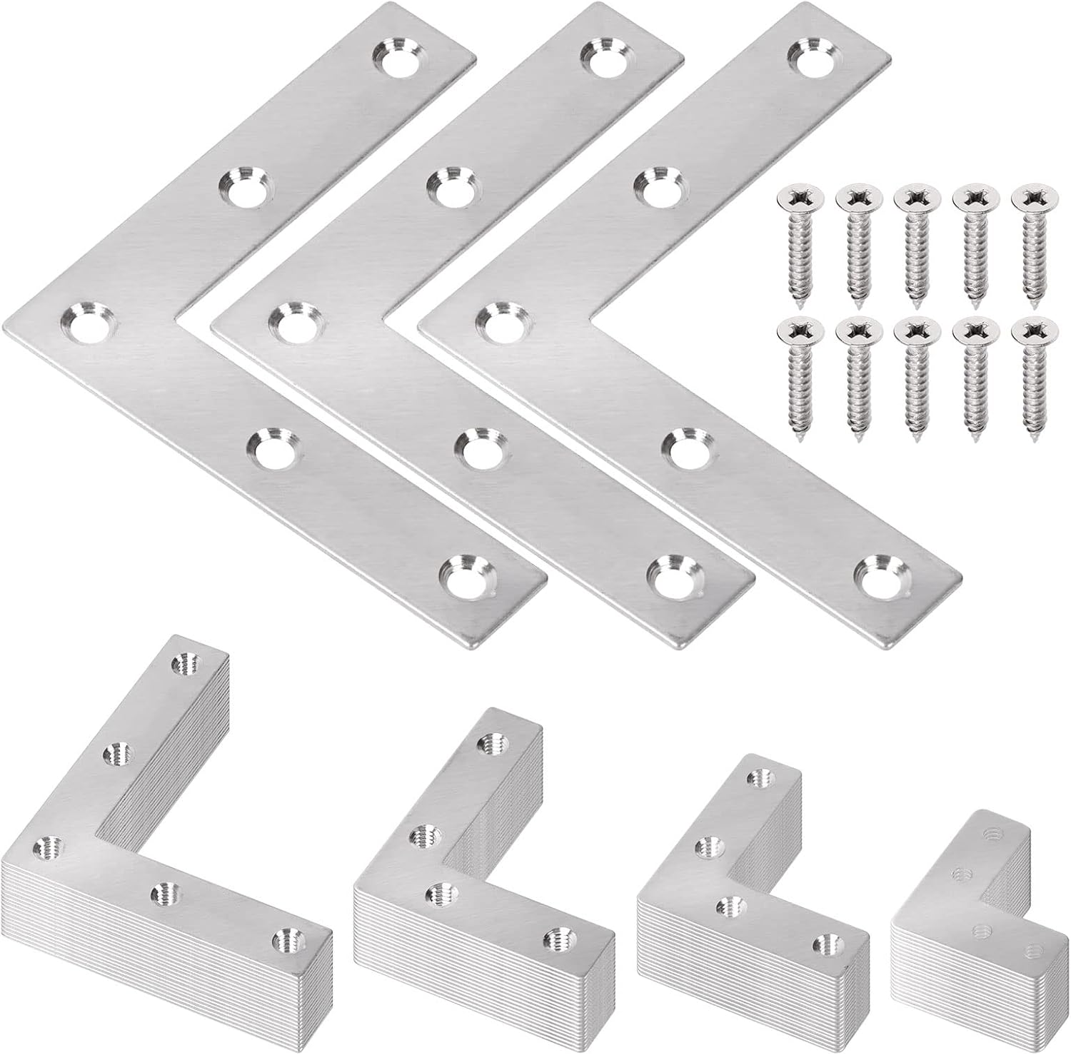 Tanstic 120Pcs Silver Flat Corner Brace with Screws, Stainless Steel L Braces Heavy Duty