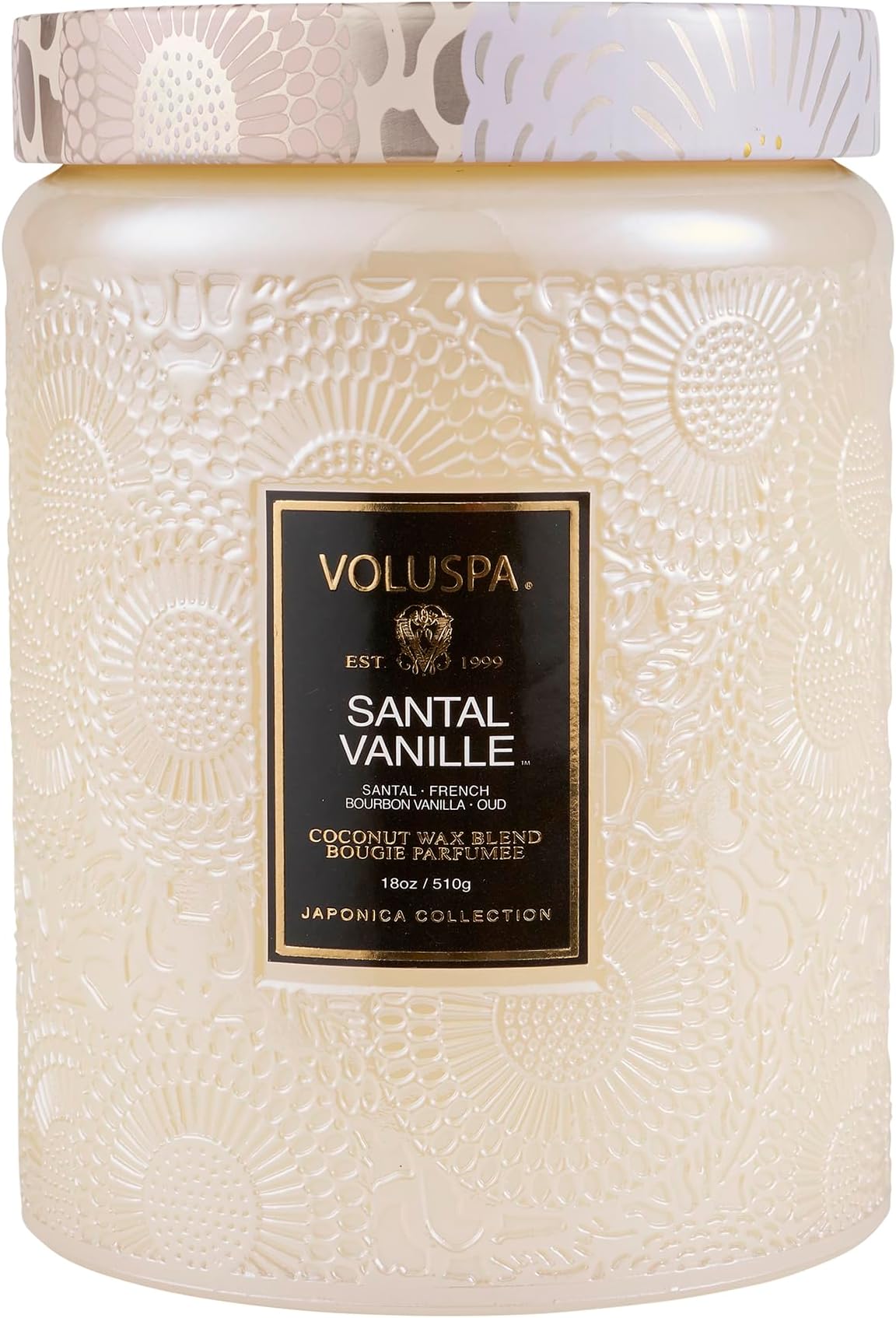 VOLUSPA Japonica Glass Jar Candle, Large, Santal Vanilla, White, 16 oz (453 g)