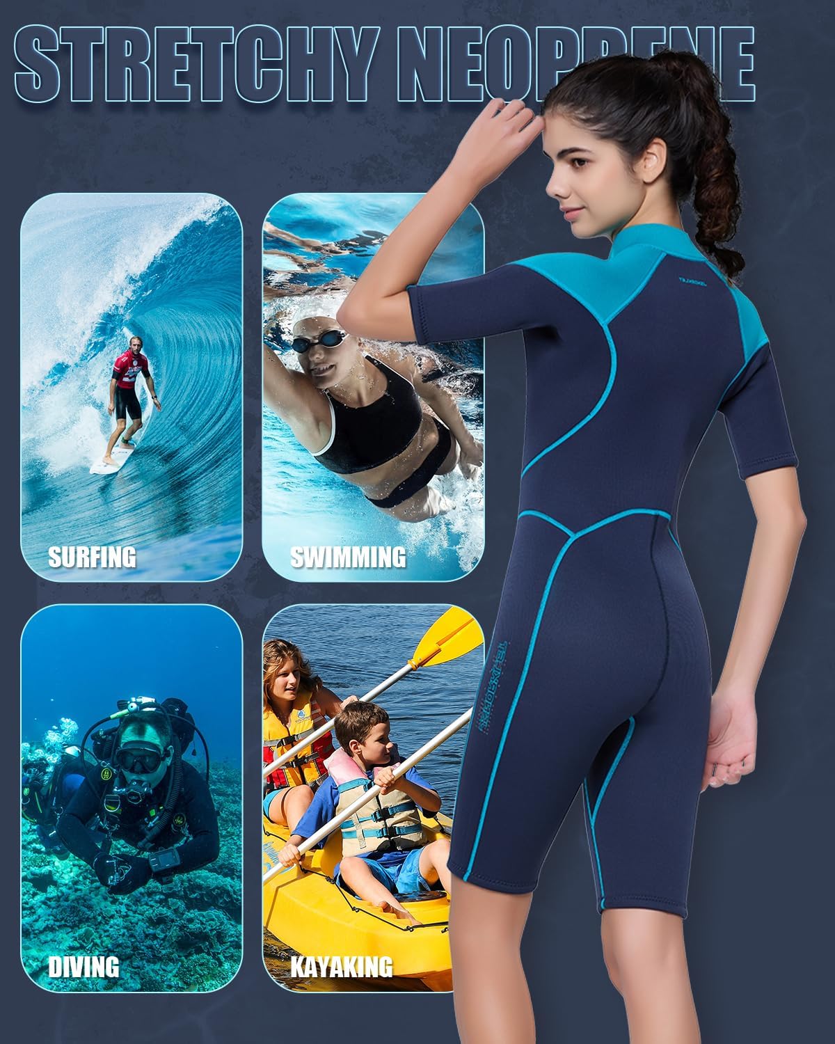 Womens Wetsuit Shorty, 3mm Front Zipper Neoprene Diving Suits for Diving Snorkeling Surfing Swimming - Image 5
