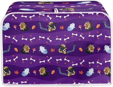 Micoklinlin Purple Halloween Theme Toaster Oven Cover 4 Slice Small Appliance Polyester Toaster Cover for Women Gift Washable and Dust Protection Machine Washable