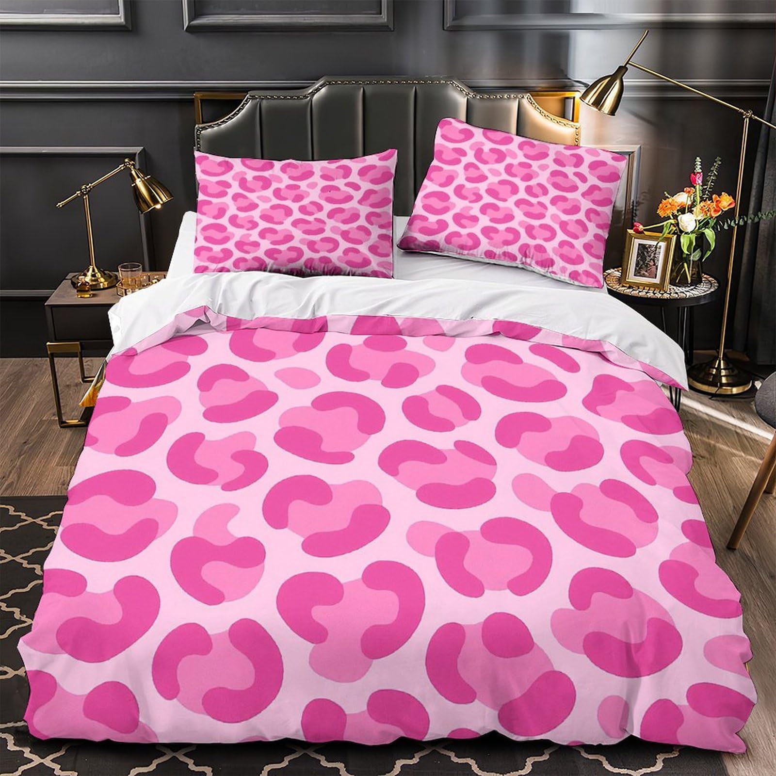 Housse de couette hortensia rose hypoallergique pour lit double 200x200