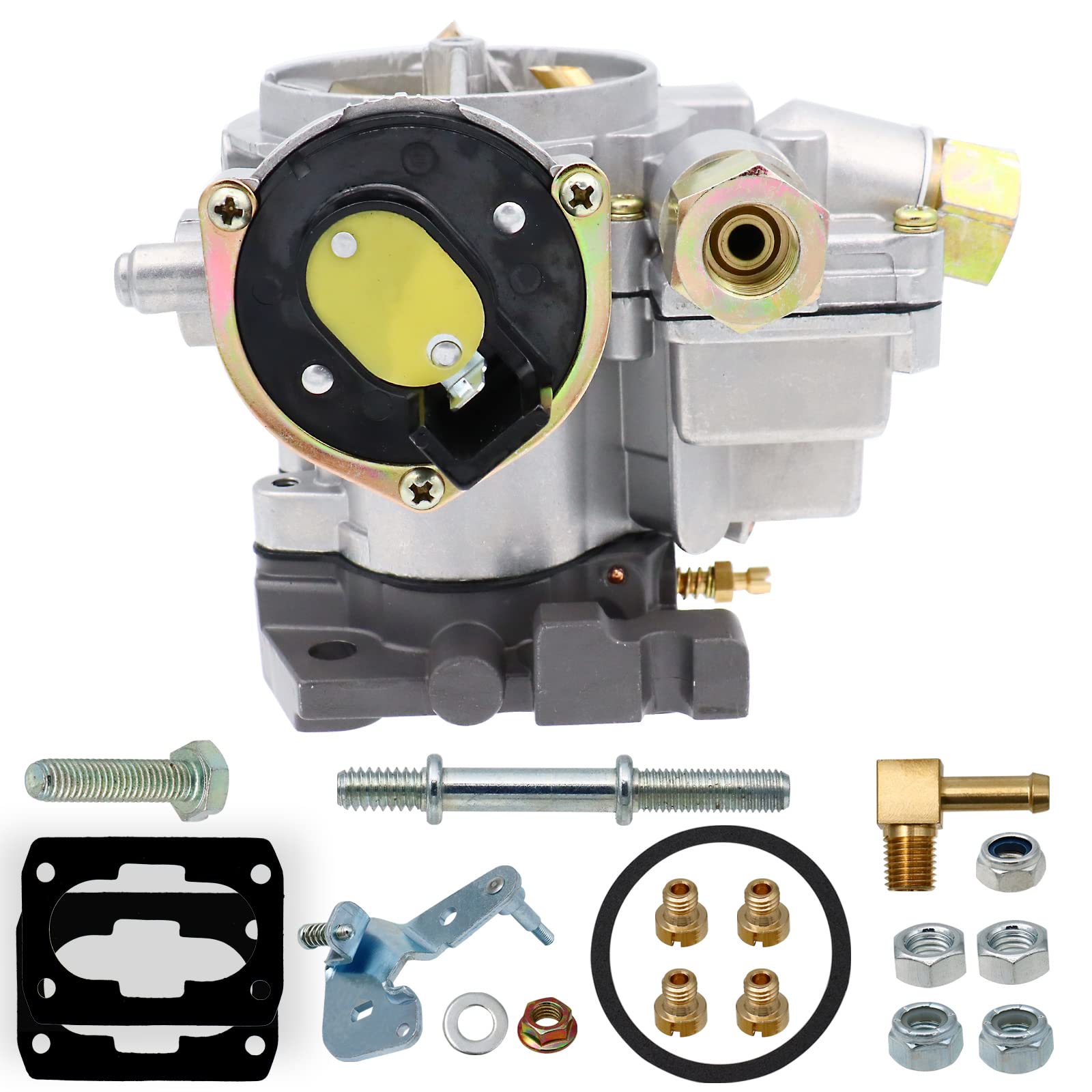 Carburador marino de 2 barriles para motores Mercruiser Rochester Mercarb 3.0L 2.5L 4.3L 4 CYL 5.0L 5.7L V8 con juntas de estrangulador eléctrico y chorros de enlace largo, reemplaza OEM