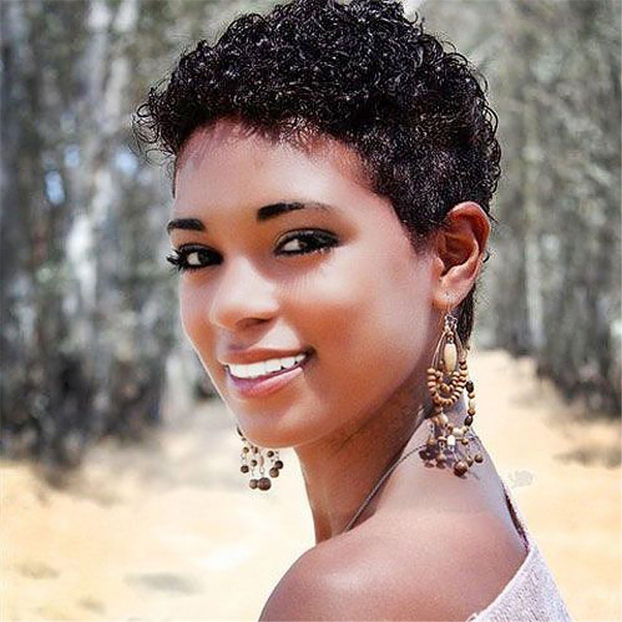 Black Short Curly Wigs For Black Women Synthetic None Lace Front Wig, Japanese Kanekalon Fiber Afro Wigs