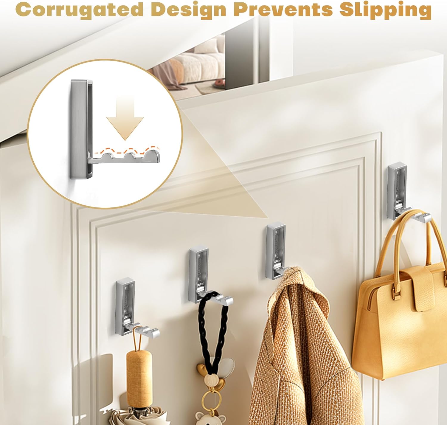 Folding Wall Hook, 4Pcs Foldable Coat Hooks Mounted, Heavy Duty Zinc Alloy No Rust Fold Up Hooks for Hanging Coat, Towel, Key, Hat, Bag, Jacket, Backpack (Brushed Nickel) - Image 4