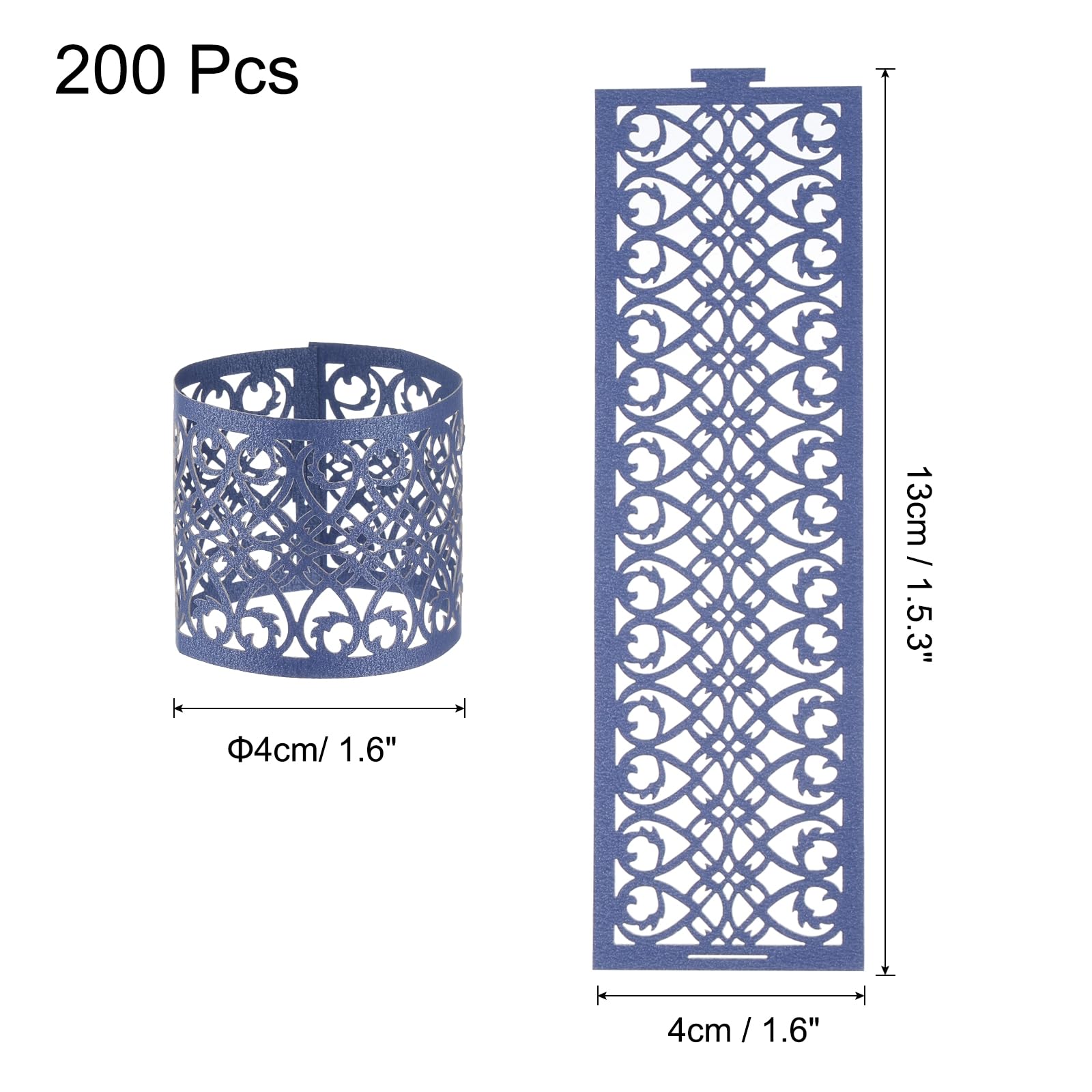 uxcell Lot de 200 ronds de serviette en papier d'aluminium découpé au laser pour mariage, fête, décoration de table, restaurant (bleu foncé, 13 x 4 cm)