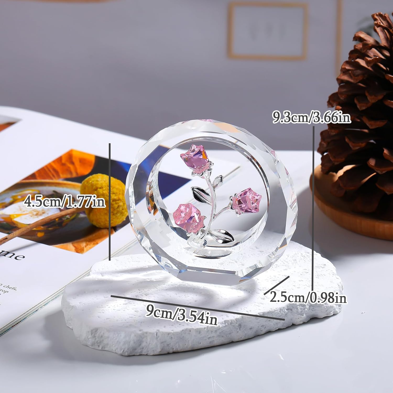 Crystal Pink Roses Bouquet Figurines, Glass Rose Flowers Romantic Gifts for Her Women - Crystal Forever Rose Flower Decor for Valentines Mothers Day Anniversary - Image 4