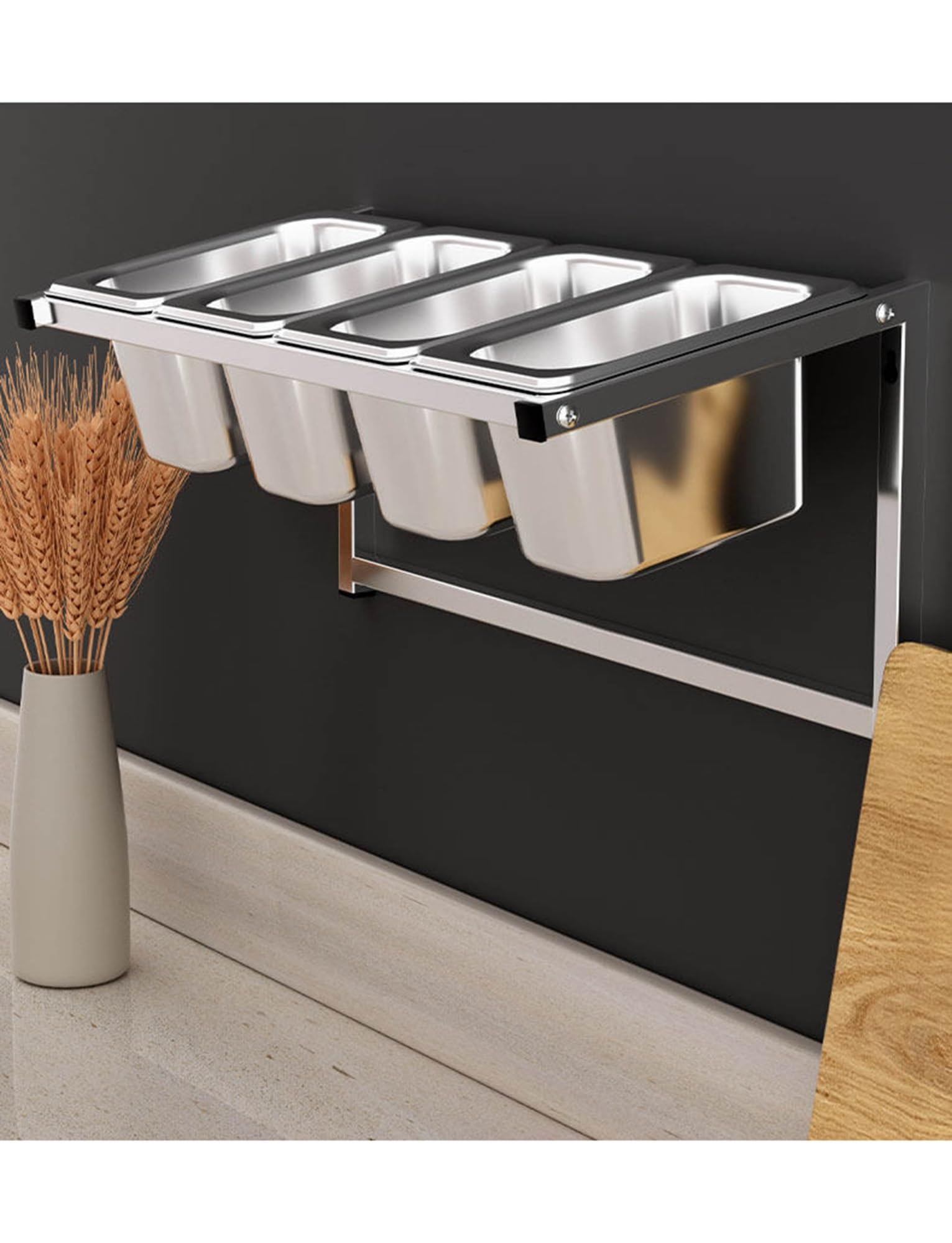 Stazione commerciale per pizza in acciaio inox, organizer per condimenti a 4/6/8 scomparti con cucchiai, padelle inclinabili rimovibili per pizzerie, 90,7 x 21 x 21 cm