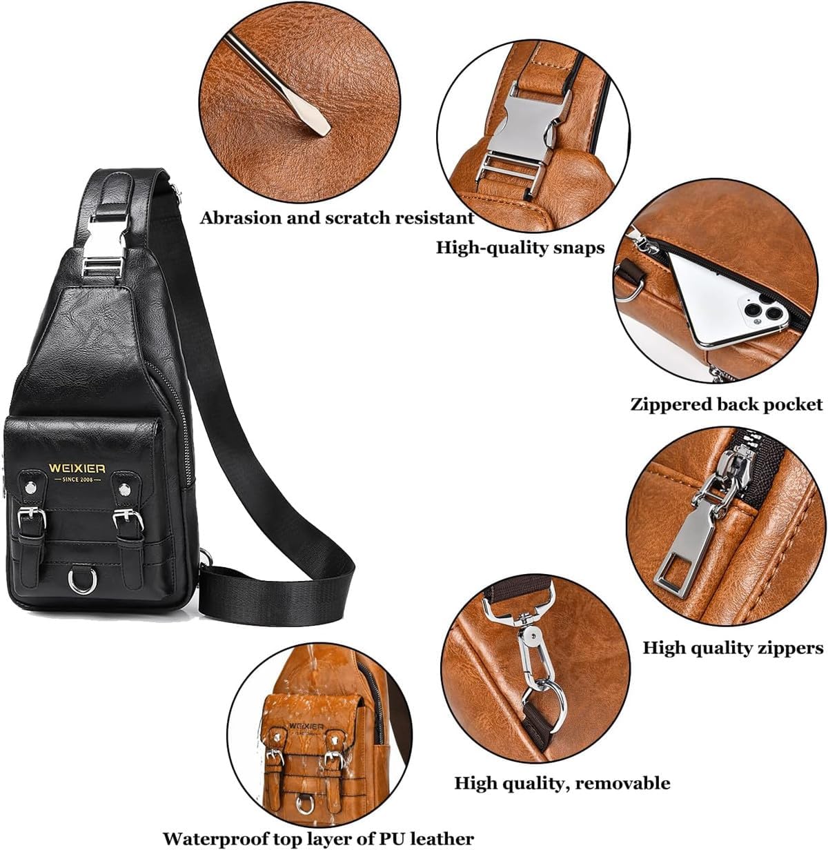 PU Leather Sling Bag for Men - Waterproof, Lightweight, Crossbody Chest Bag for Hiking & Cycling image 5