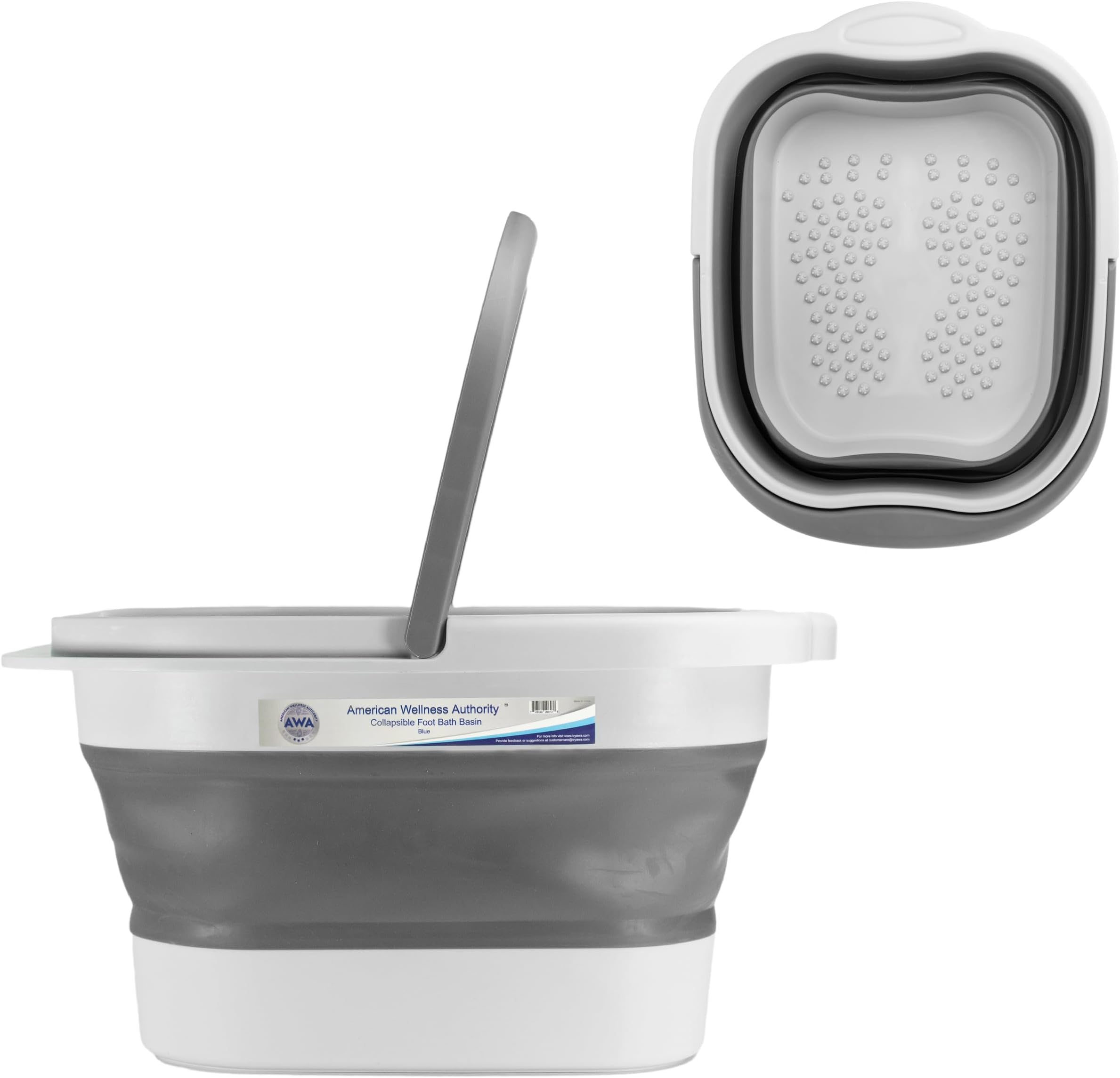 AWA Foot Soaking Tub, Collapsible Foot Bath Soak for Feet, Pedicure Bowl, Plastic Feet Tub with Acupressure Massage Points, Foldable Laundry Basket (White)