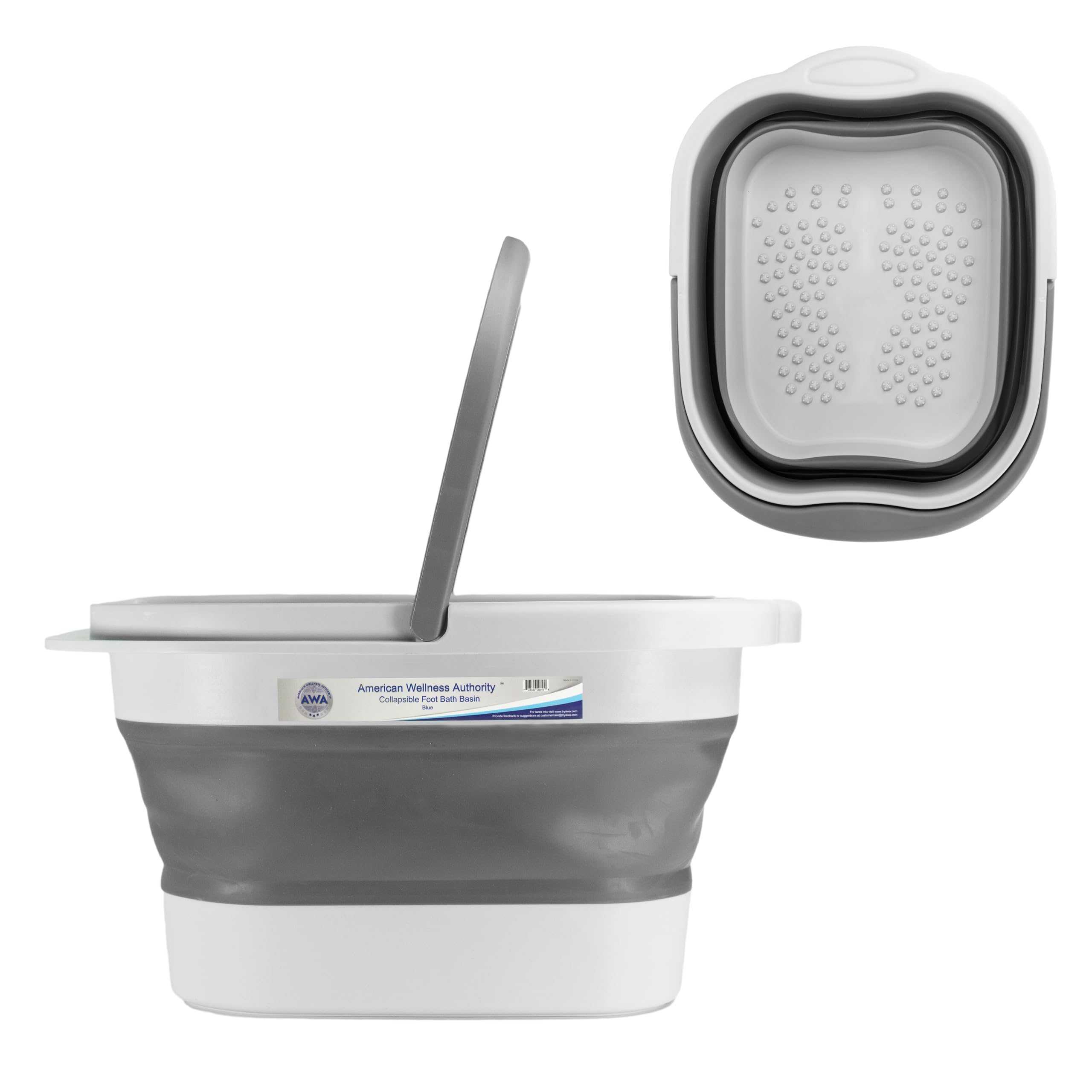 AWA Foot Soaking Tub, Collapsible Foot Bath Soak for Feet, Pedicure Bowl, Plastic Feet Tub with Acupressure Massage Points, Foldable Laundry Basket (White)