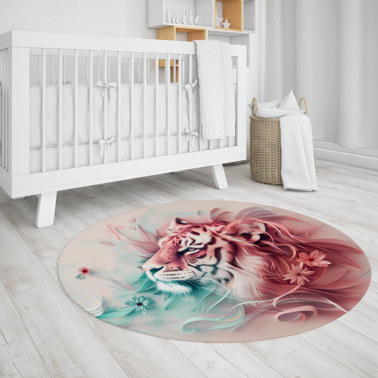 Tapis tigre rose fantaisie floral pour chambre cocooning