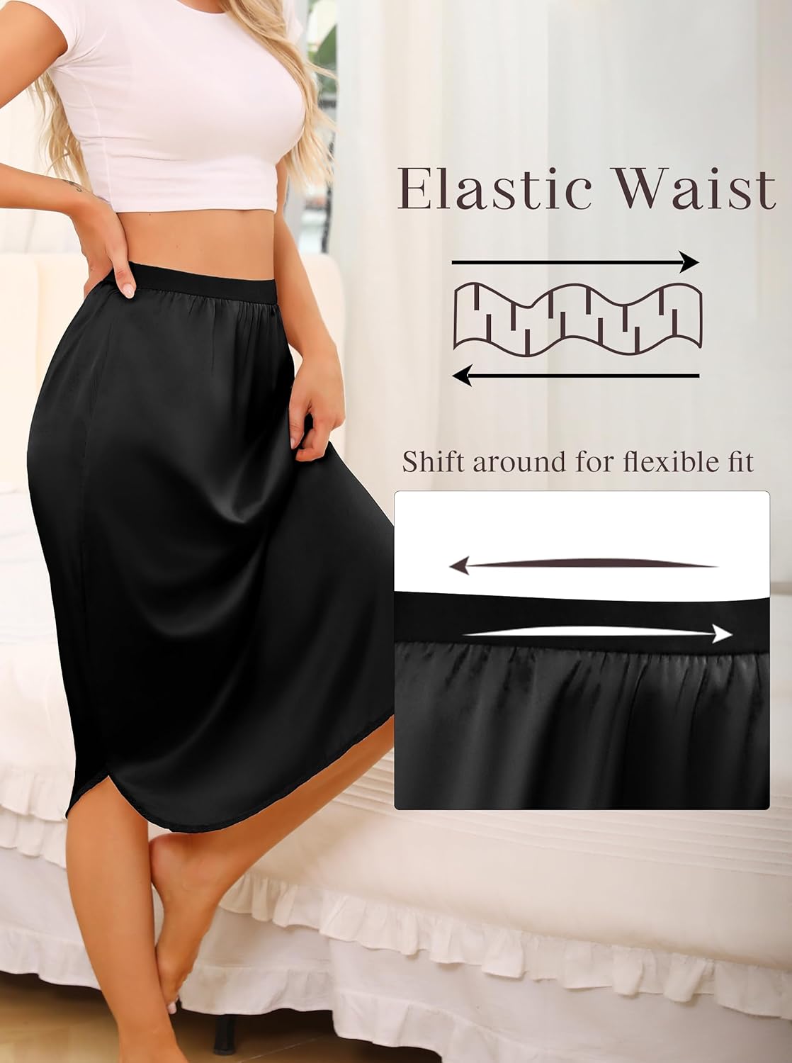 2 Pack Half Slip for Under Dresses Lace Long Satin Underskirt Women's Half Slip Anti Static Skirt Extender S-3XL - Image 4