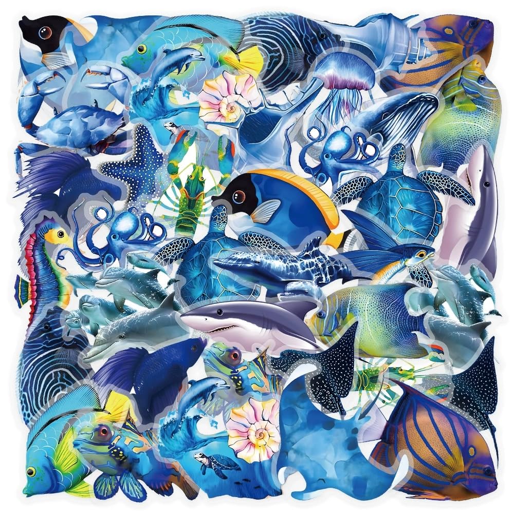 50 Pcs Ocean Animal Stickers for Kids Teens Adults Boys Girls Gift,Cartoon Sea Life Stickers Pack for Laptop,Skateboard,Luggage,Car,Bike,Cup,Computer,Water Bottle Decor,Vinyl Waterproof Decals - Image 4