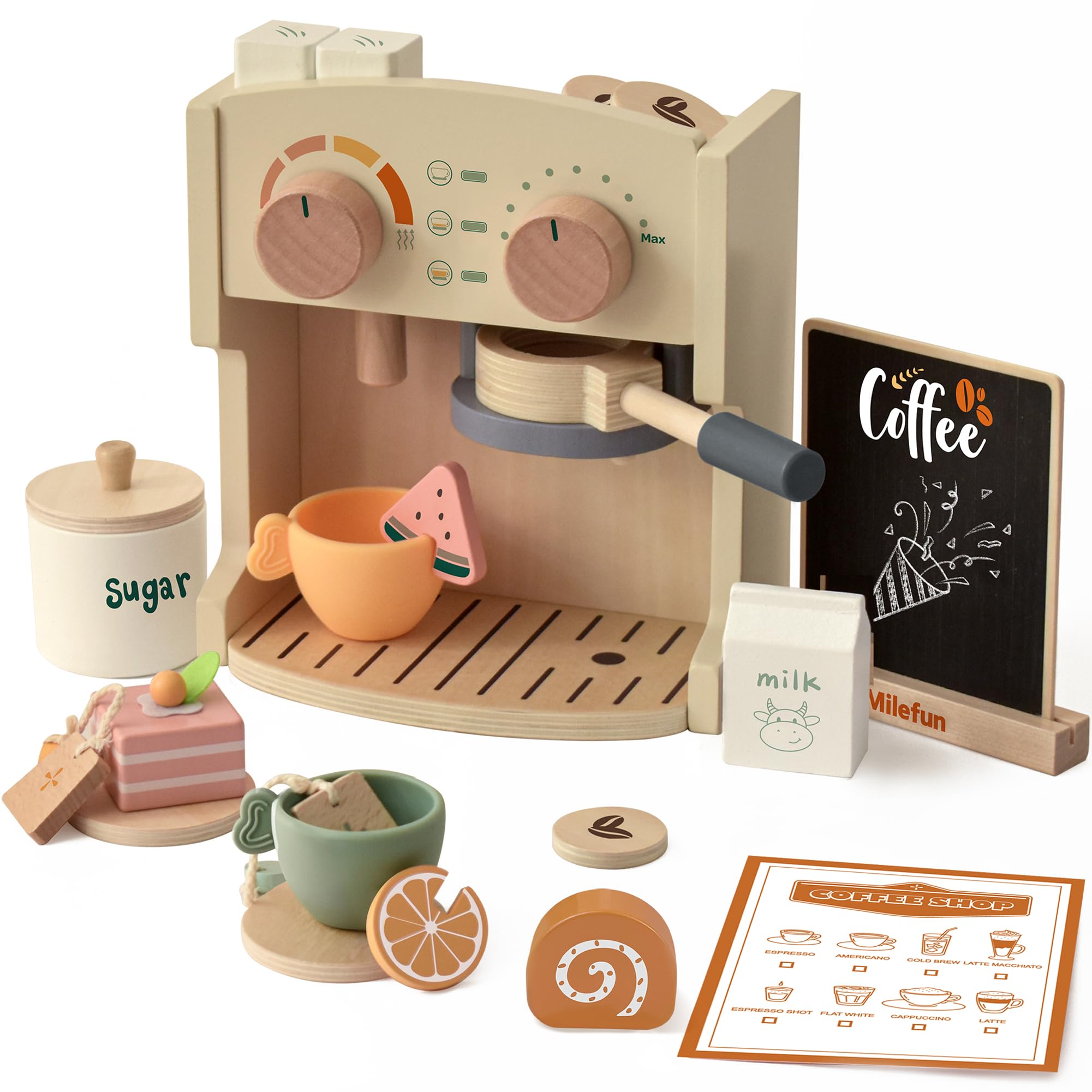 Amazon.com: MILEFUN Wooden Coffee Play Set - 22PCS Pretend Play