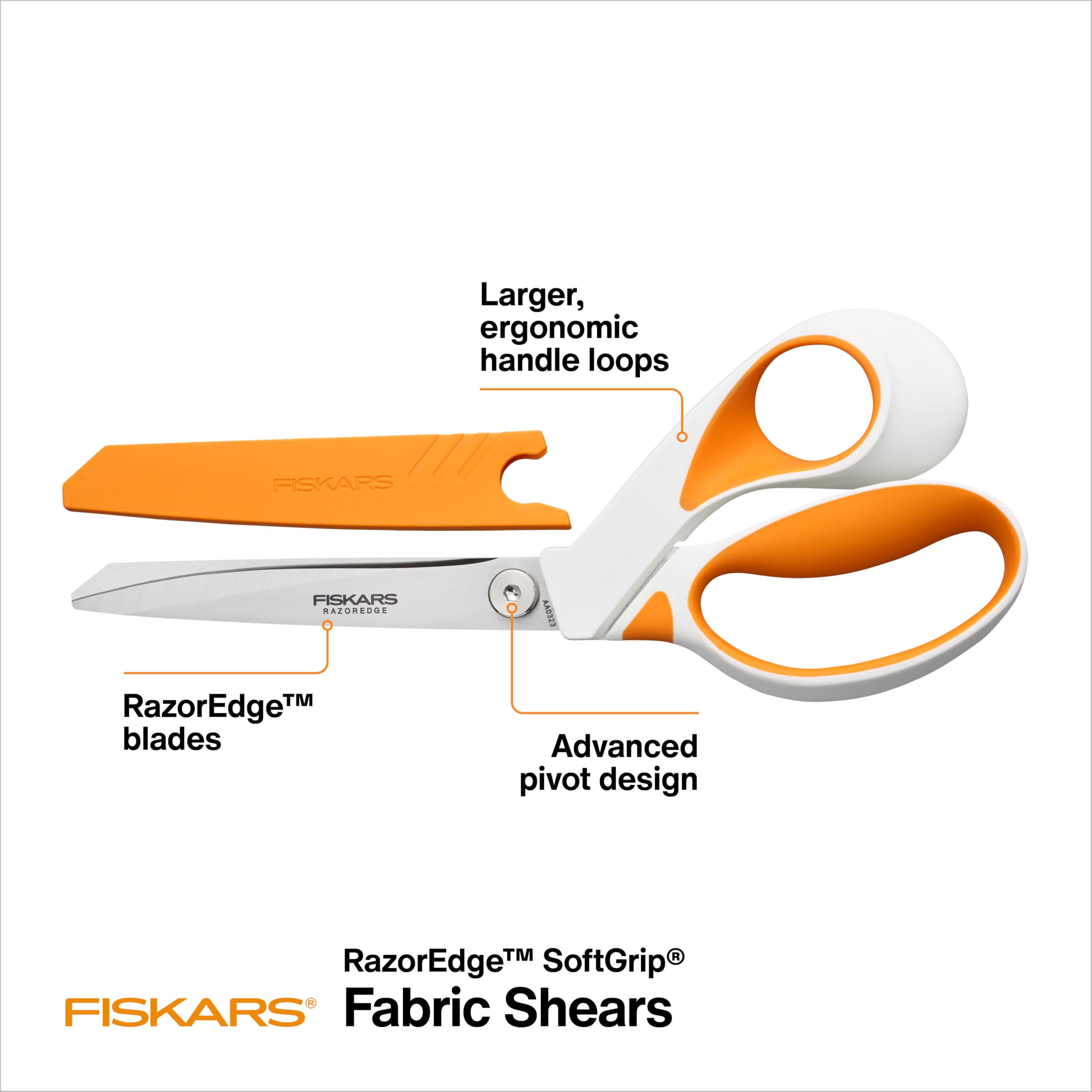 Fiskars RazorEdge Stoffschere, 22,9 cm, robuste Stoffschere mit ergonomischem SoftGrip-Griff, hochwertige Edelstahlklingen